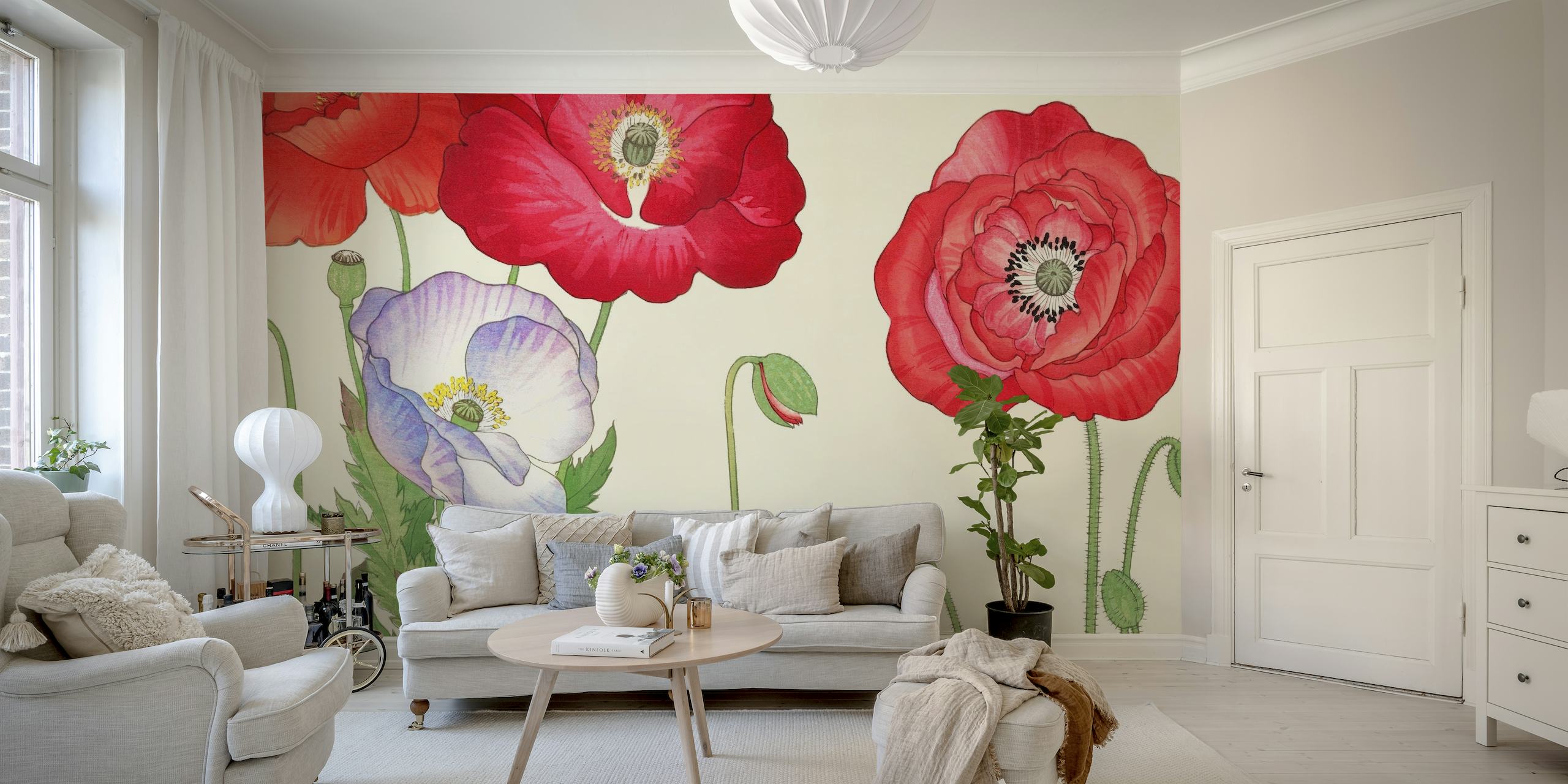 Vintage Poppies Floral papel de parede