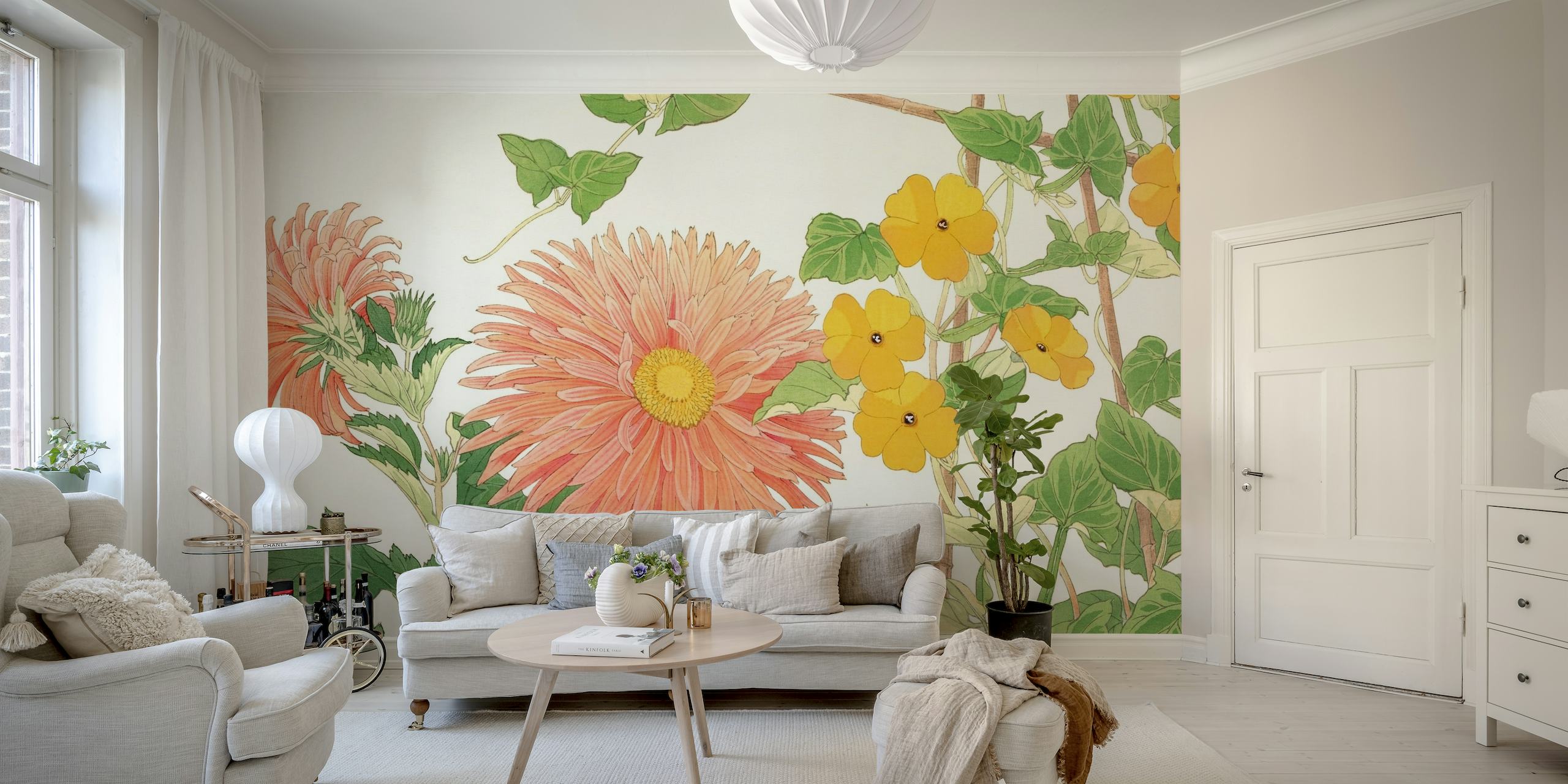 Asian Dhalia Floral wallpaper