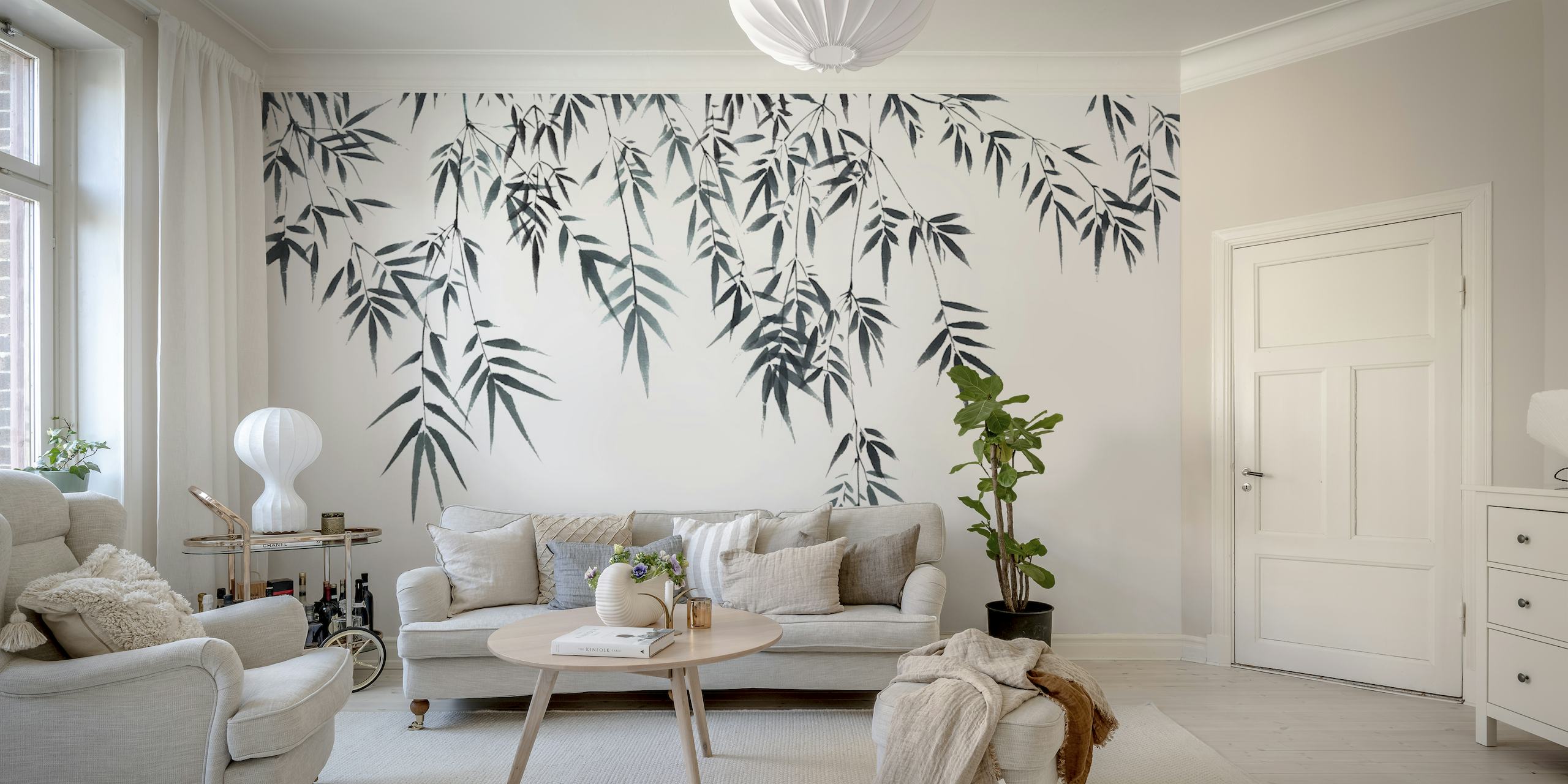 Chinese ink bamboo leaves behang