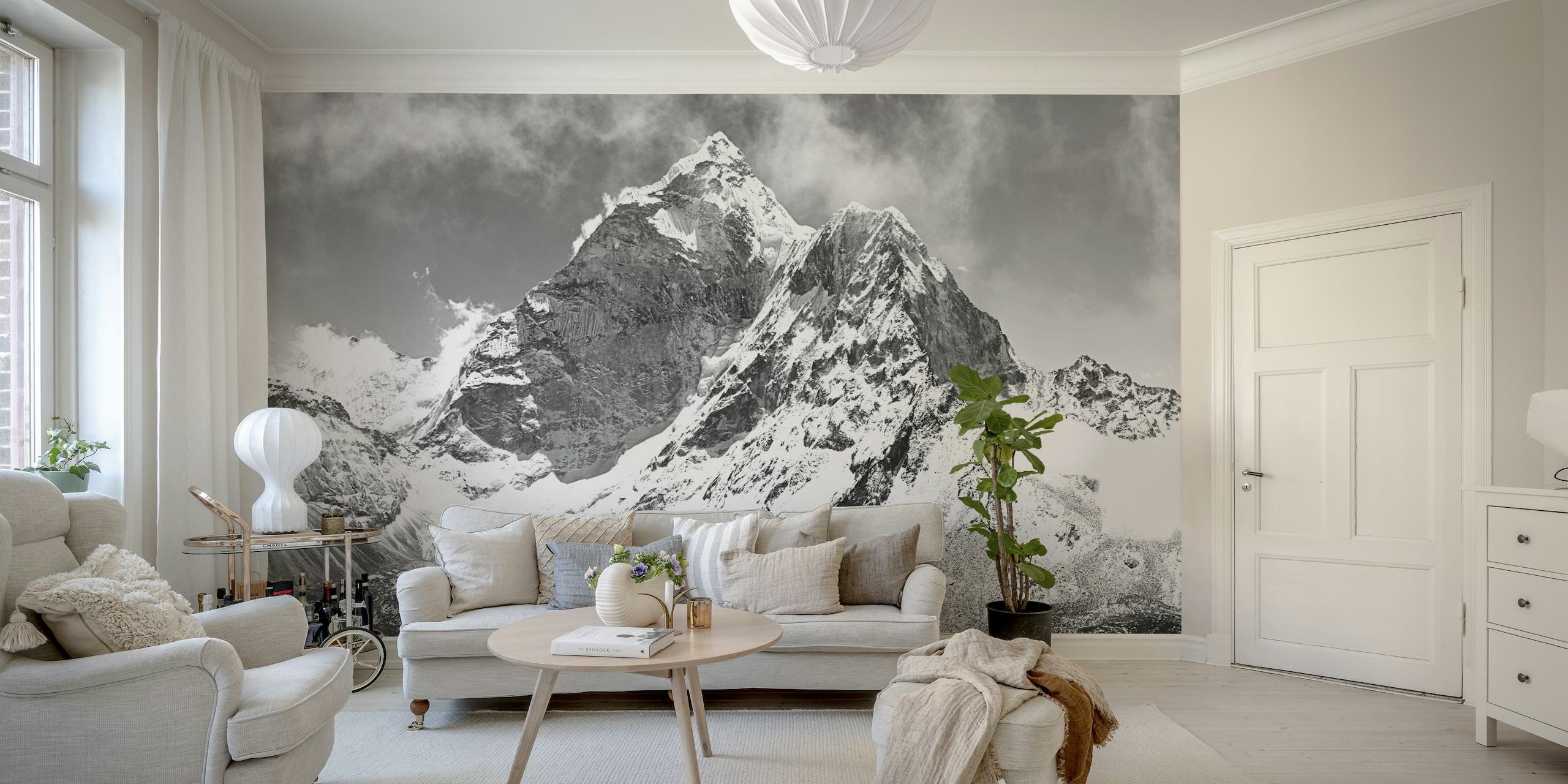 Monochrome mountain landscape wall mural