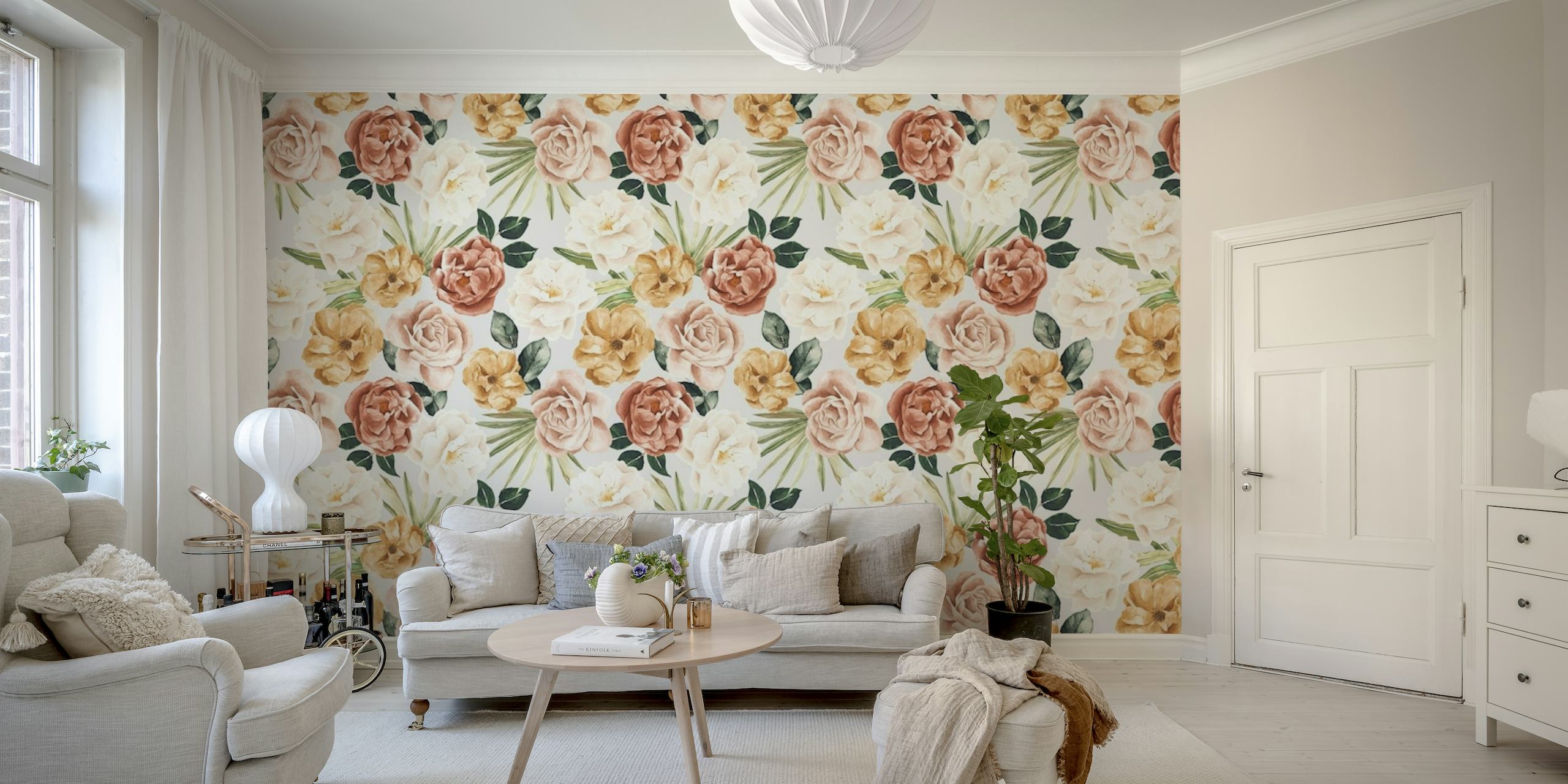 Large watercolor flowers wallpaper