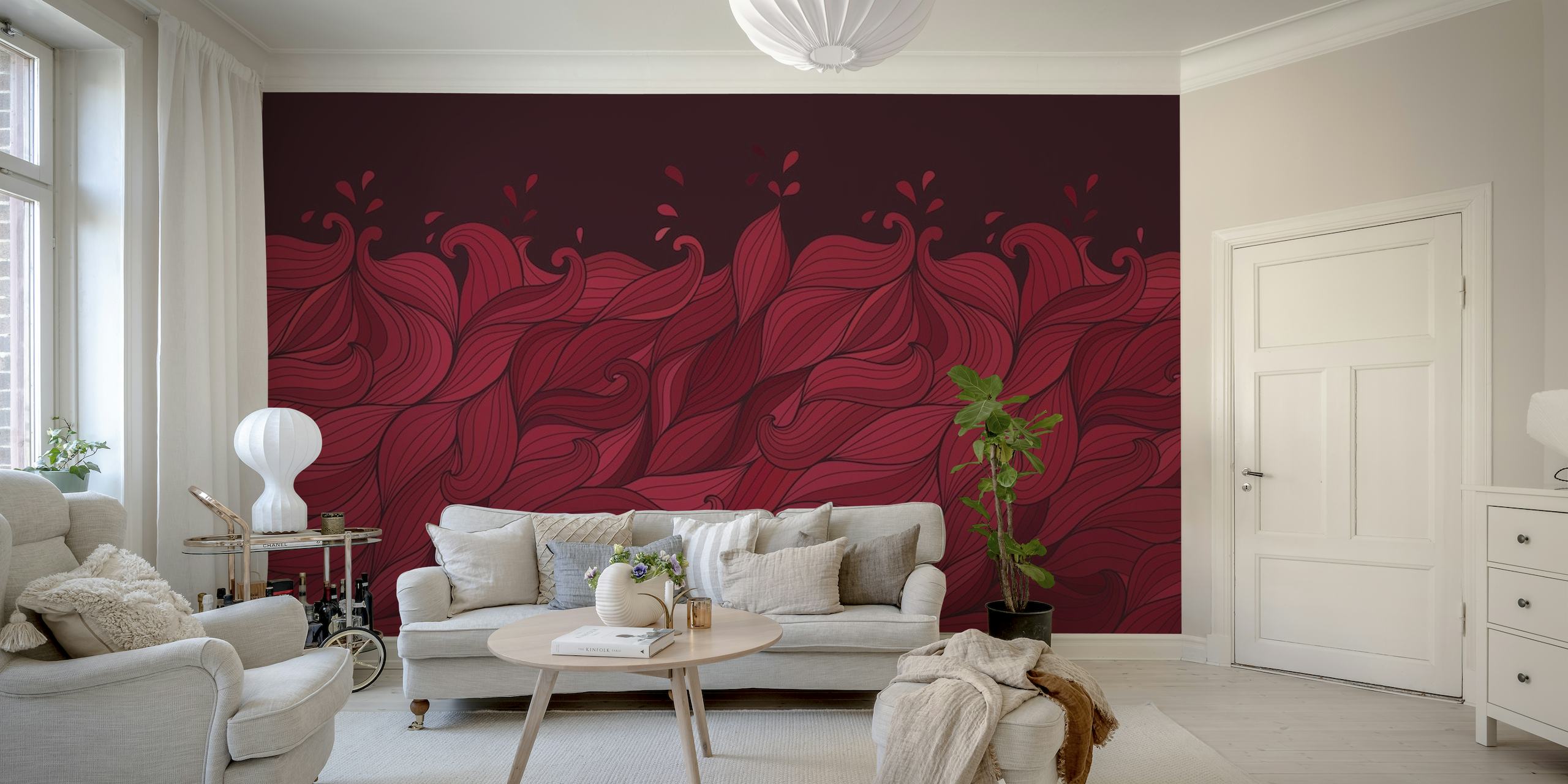 Viva Wave Printable Mural: Magenta Waves Wallpaper Design