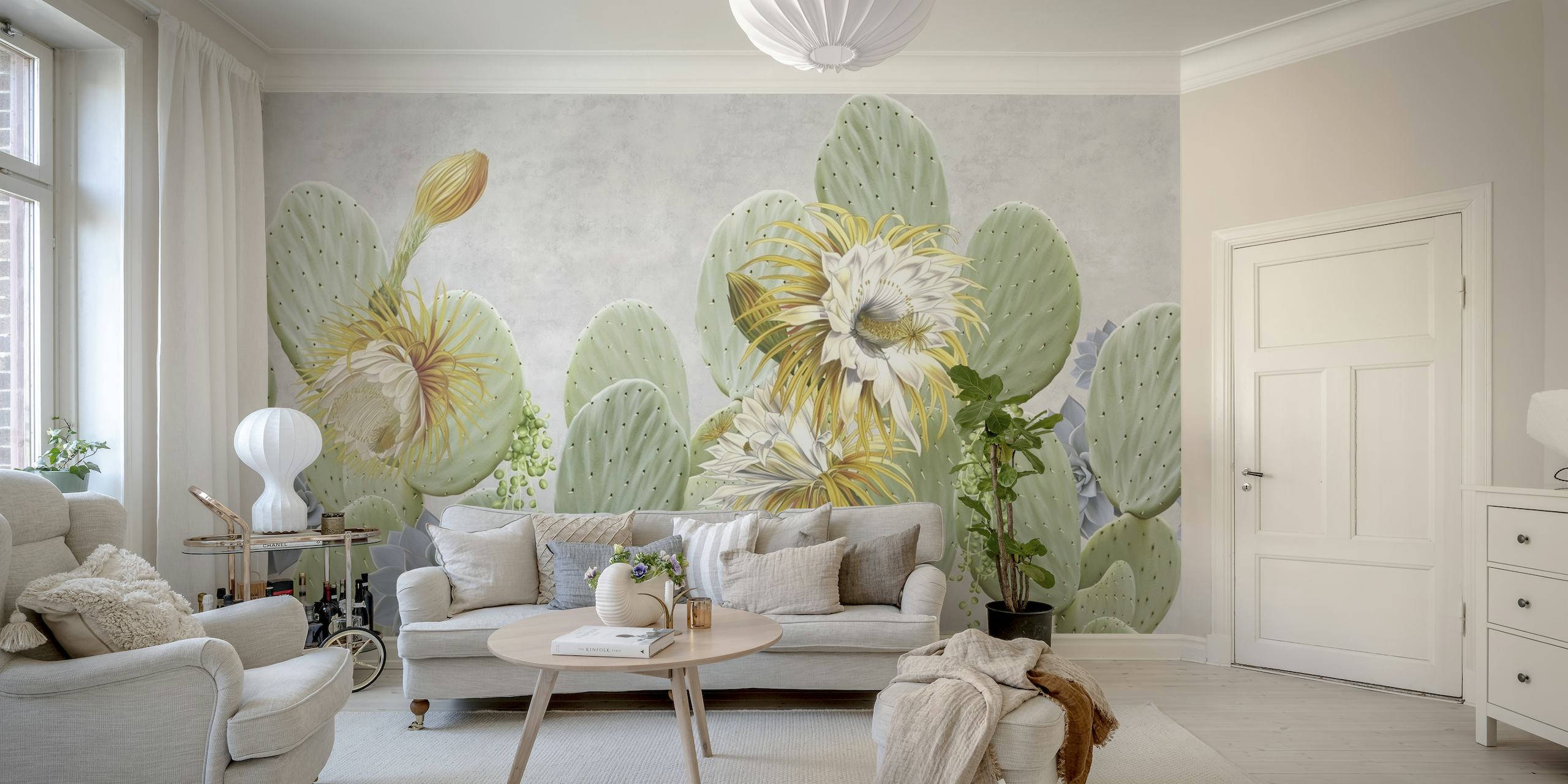 Flowering Cacti wall mural with blooming desert plants