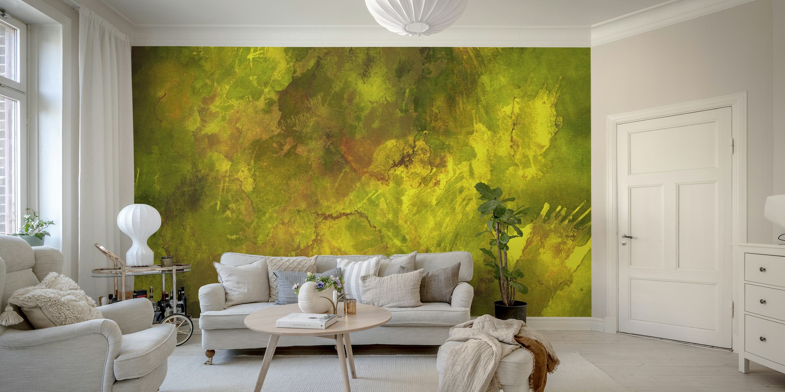 Iceland Moss Grunge in Golden Green wallpaper