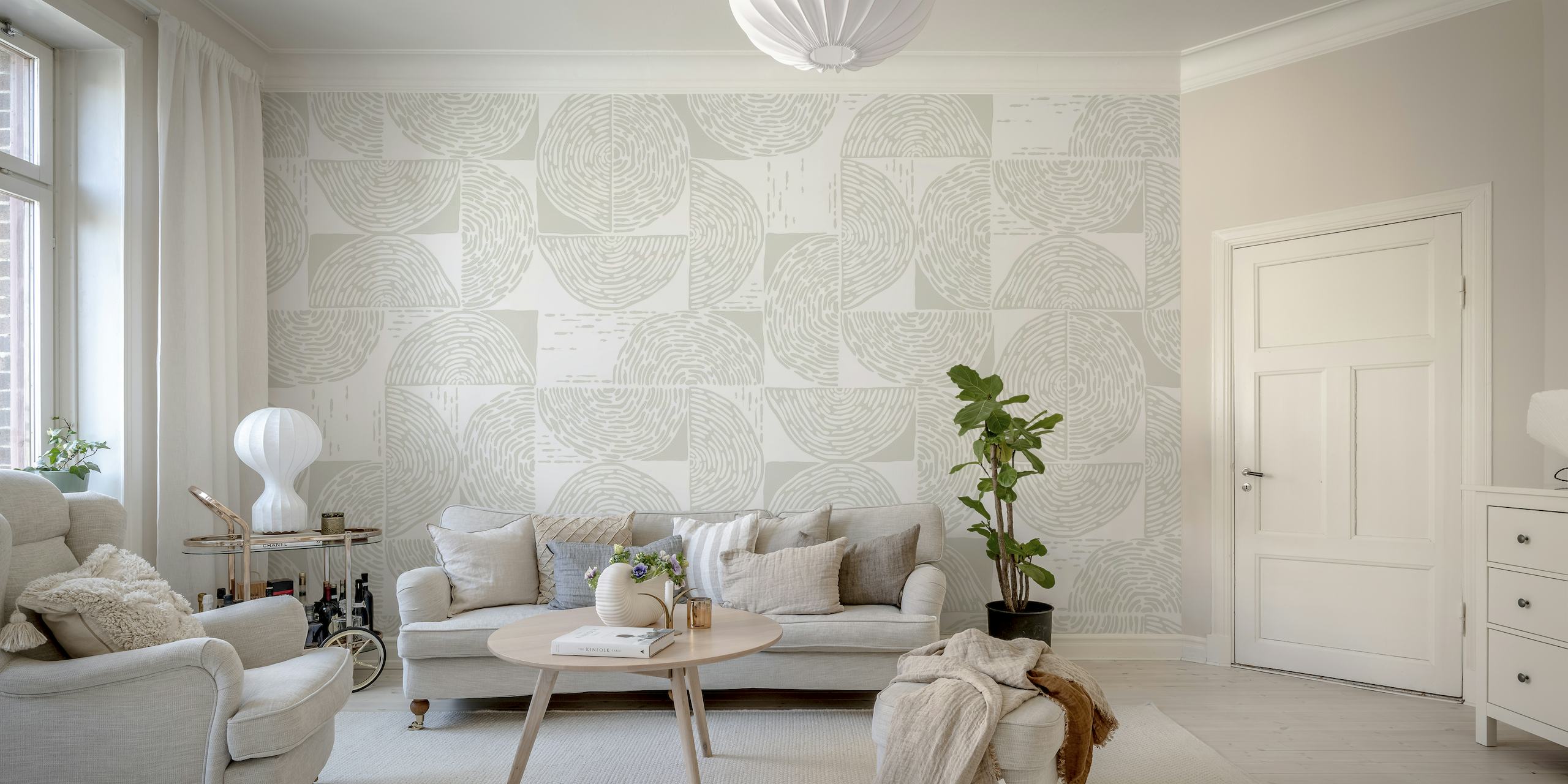 Offwhite white wood block print wallpaper