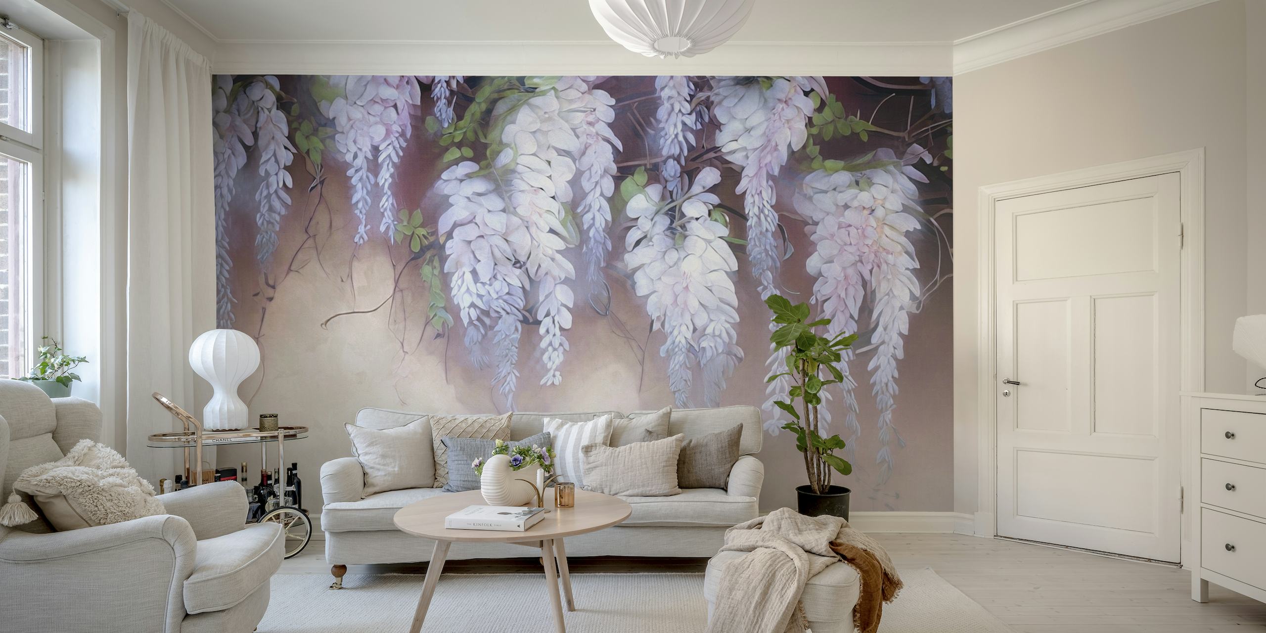 Floral wisteria wall wallpaper