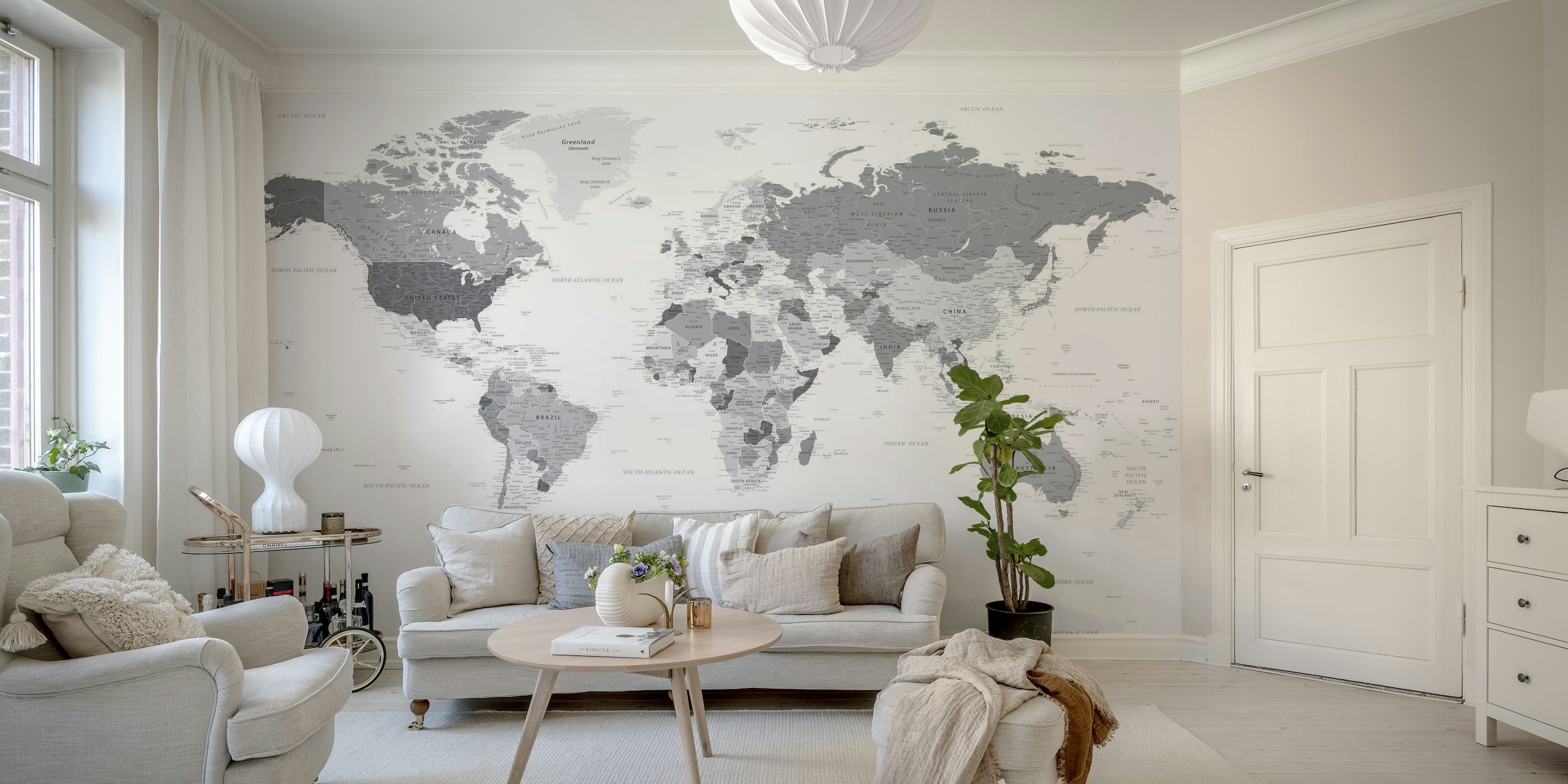 World Map Highly Detailed Grey tapete