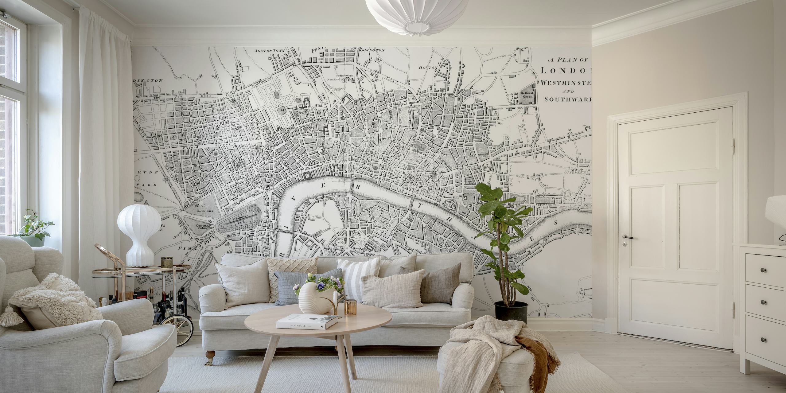 Detailed map of London wallpaper featuring iconic landmarks