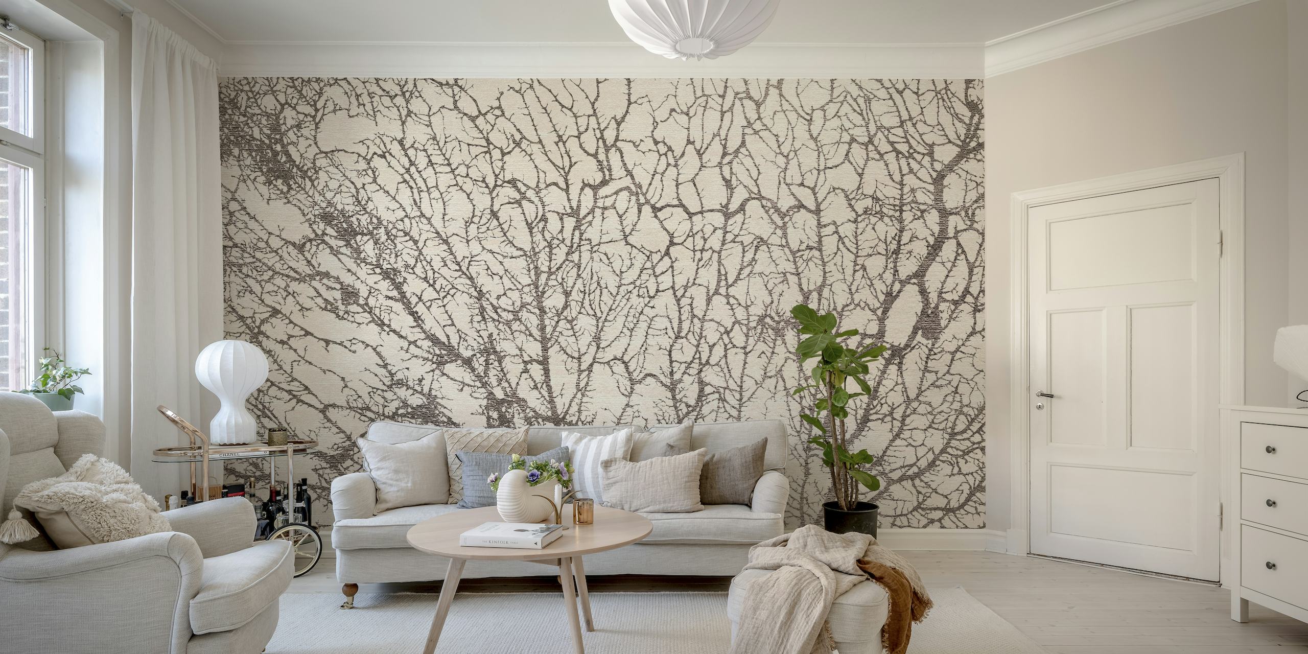 Neutral Forest Moss on Hand Woven Fabric wallpaper