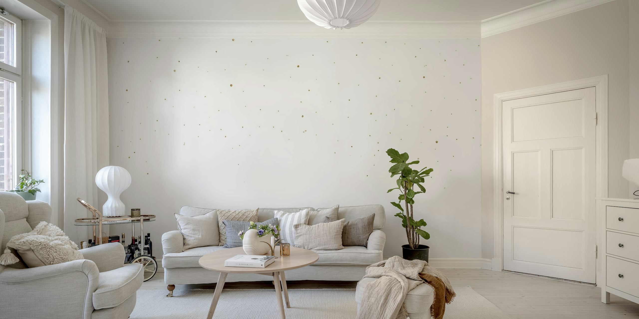 Gold rain droplets on a white background wall mural