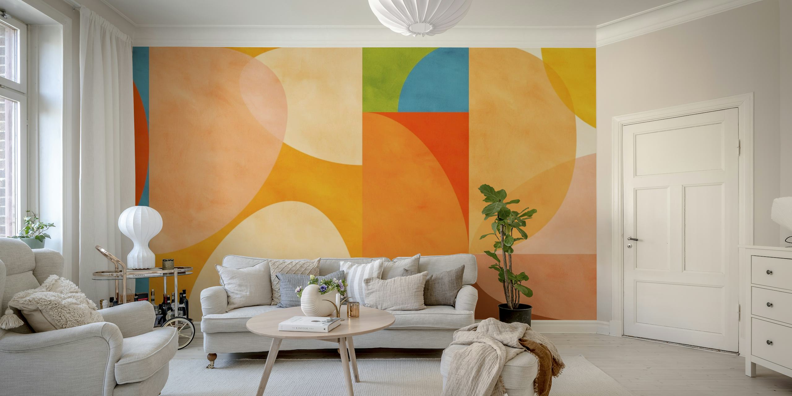 Mid century geometric art warm colors papel de parede