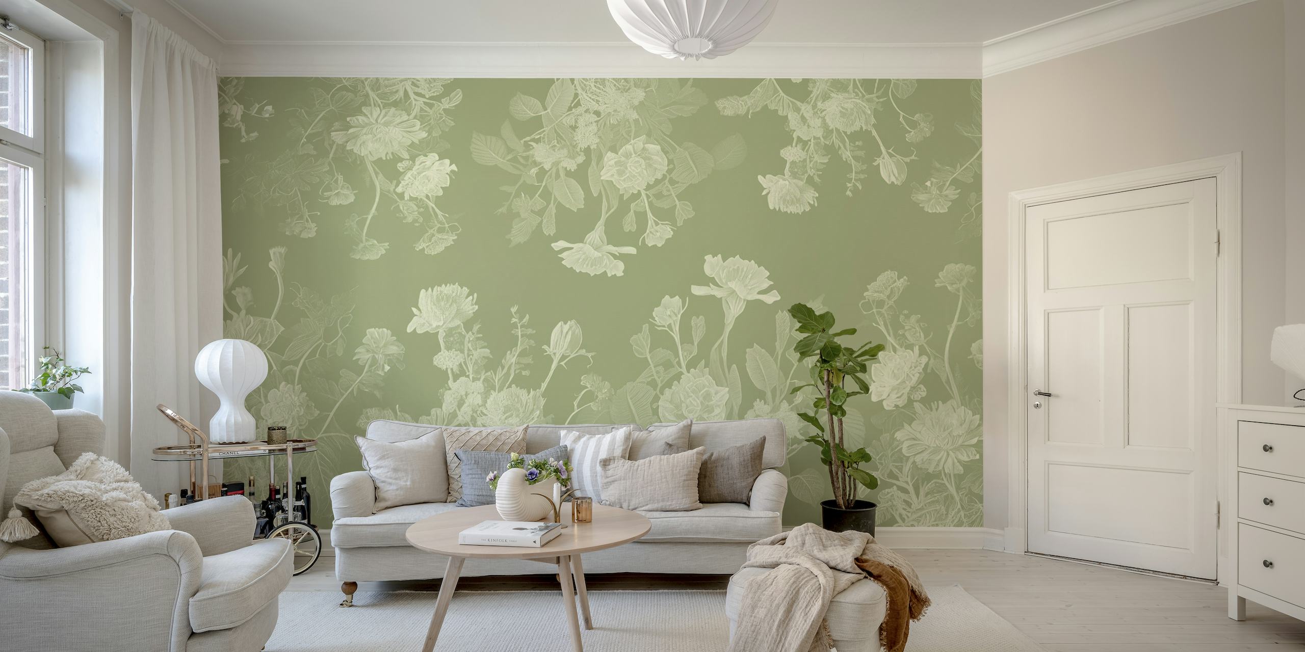 Bedroom flowers green wallpaper