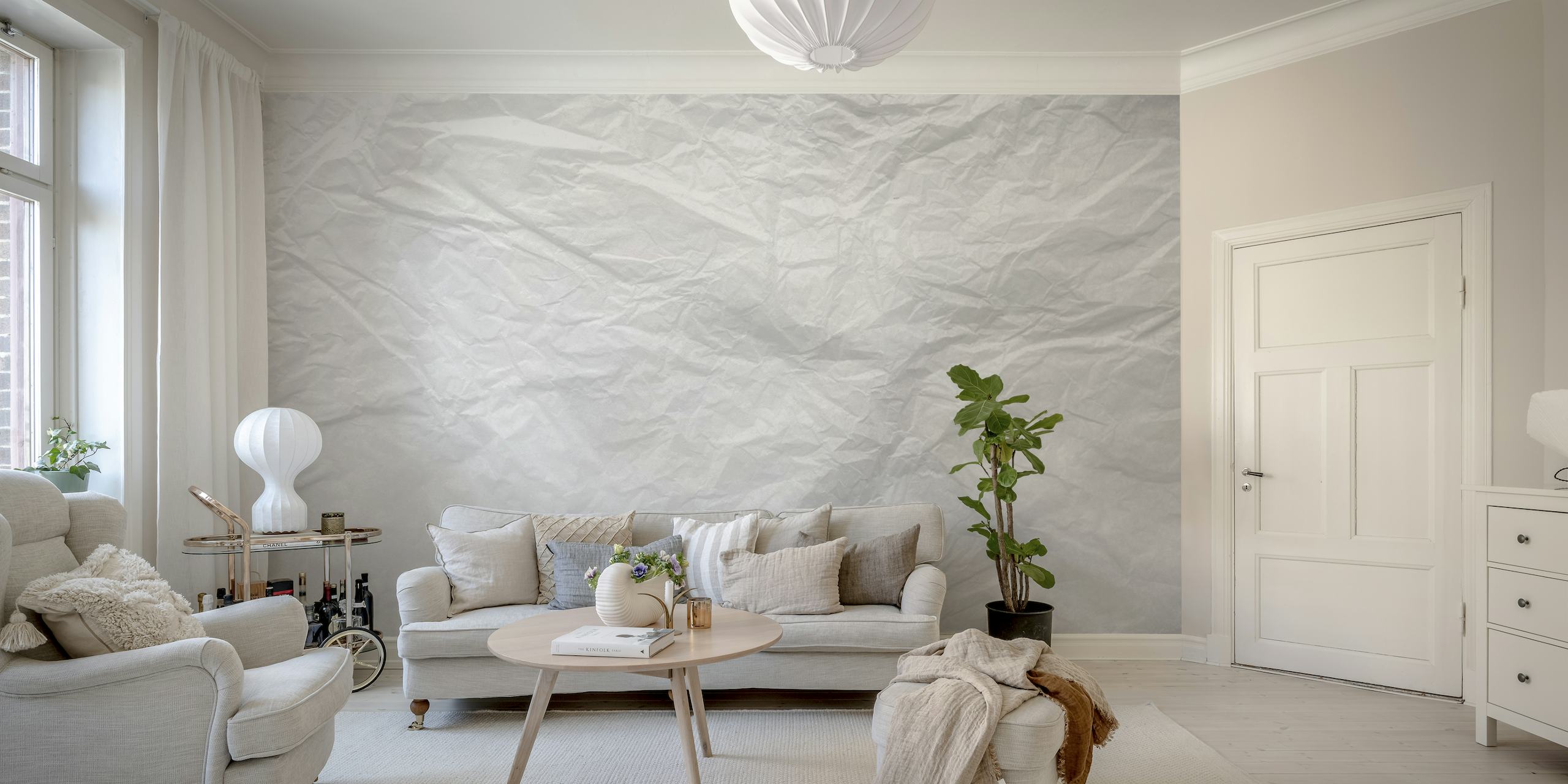Abstract monochrome crumpled paper design wall mural