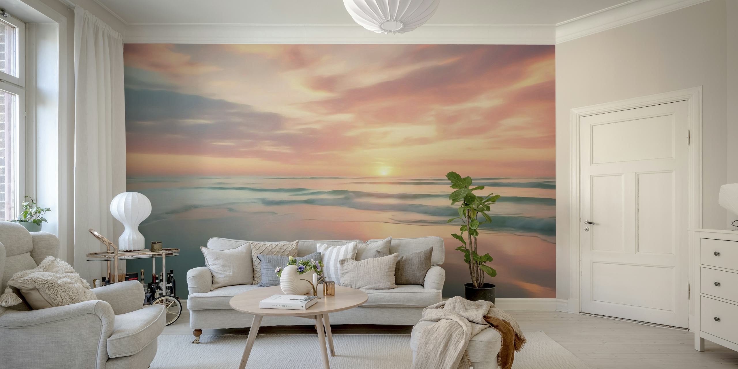 Blurred sunset over the ocean with reflection papel de parede