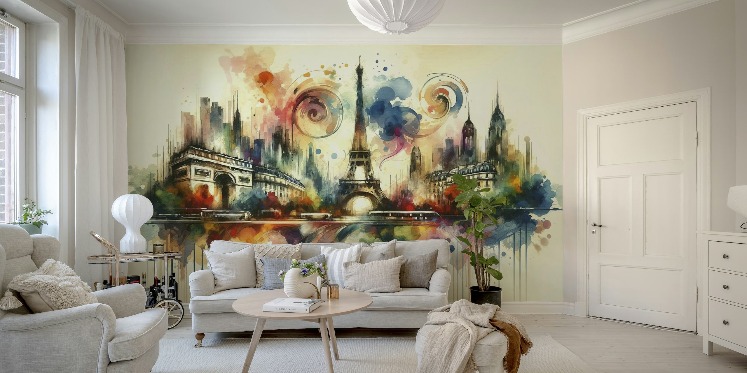 Watercolor Skyline Paris #1 behang