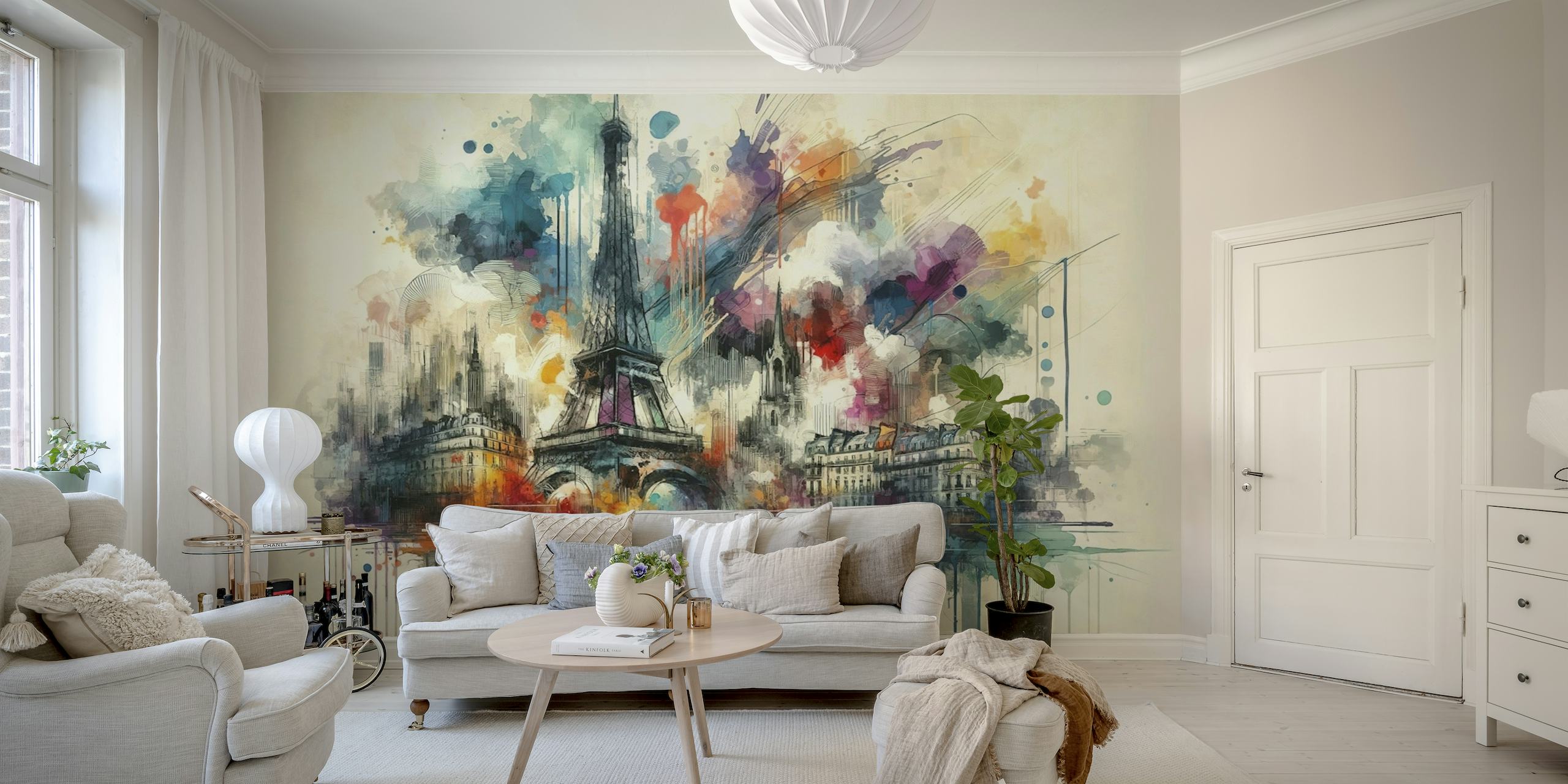 Watercolor Skyline Paris #2 behang