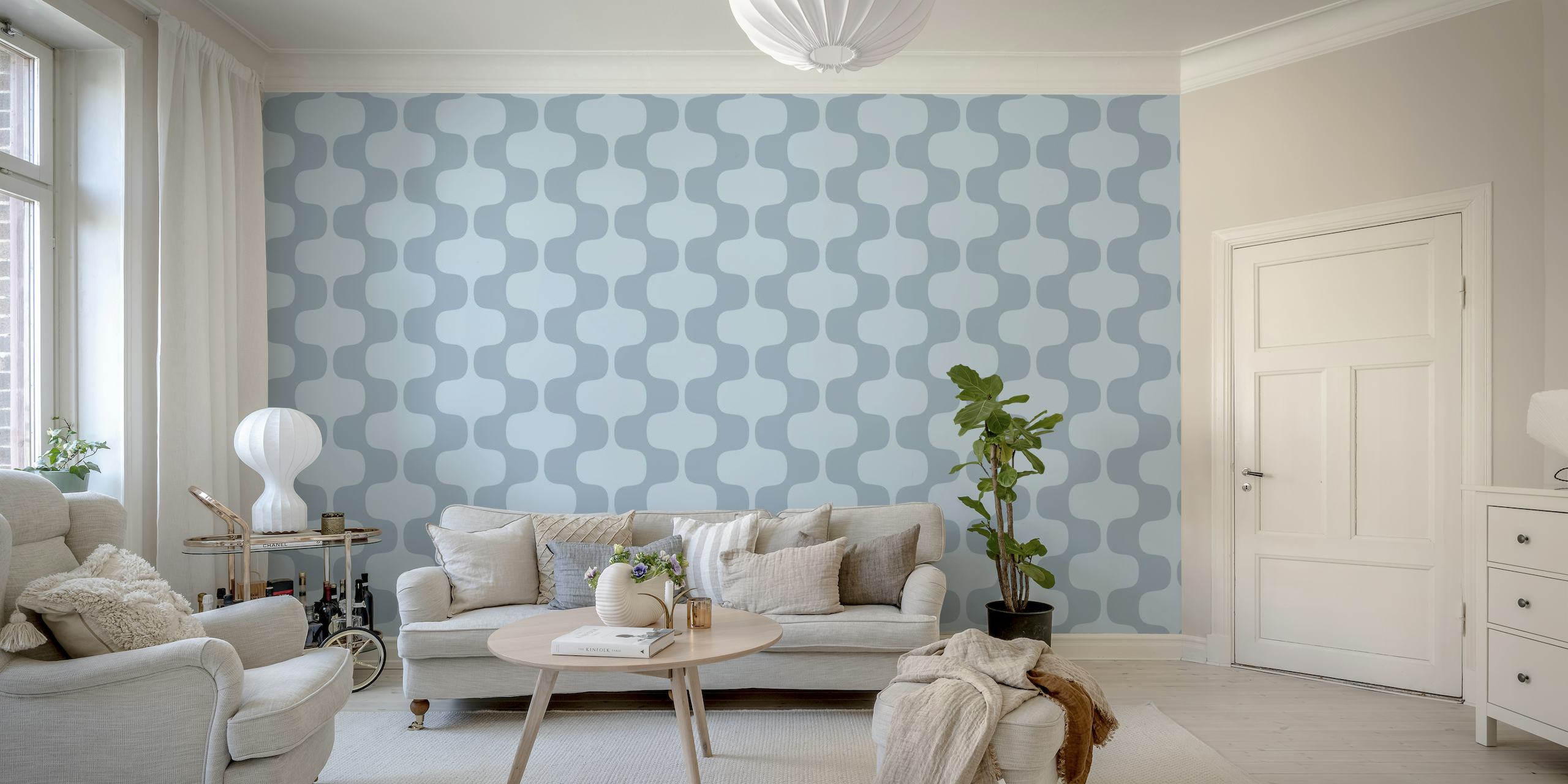 Simple Blue Mid-Century Abstract Vintage wallpaper