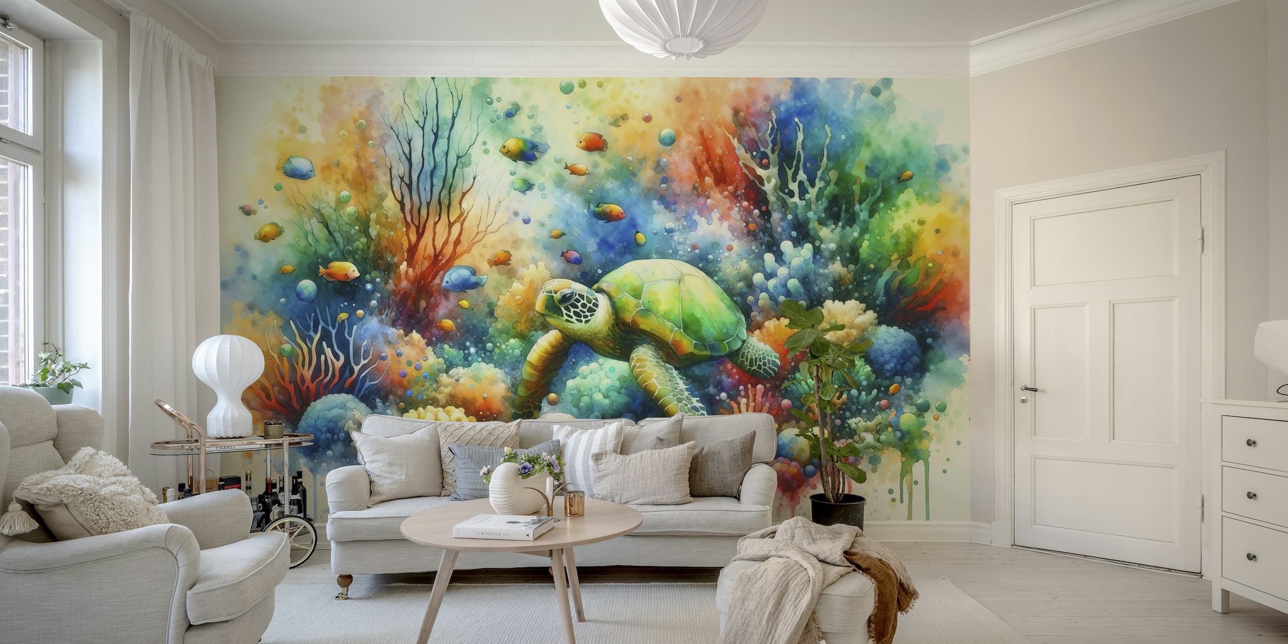 Undersea Encounter Turtle Meets Fish wallpaper