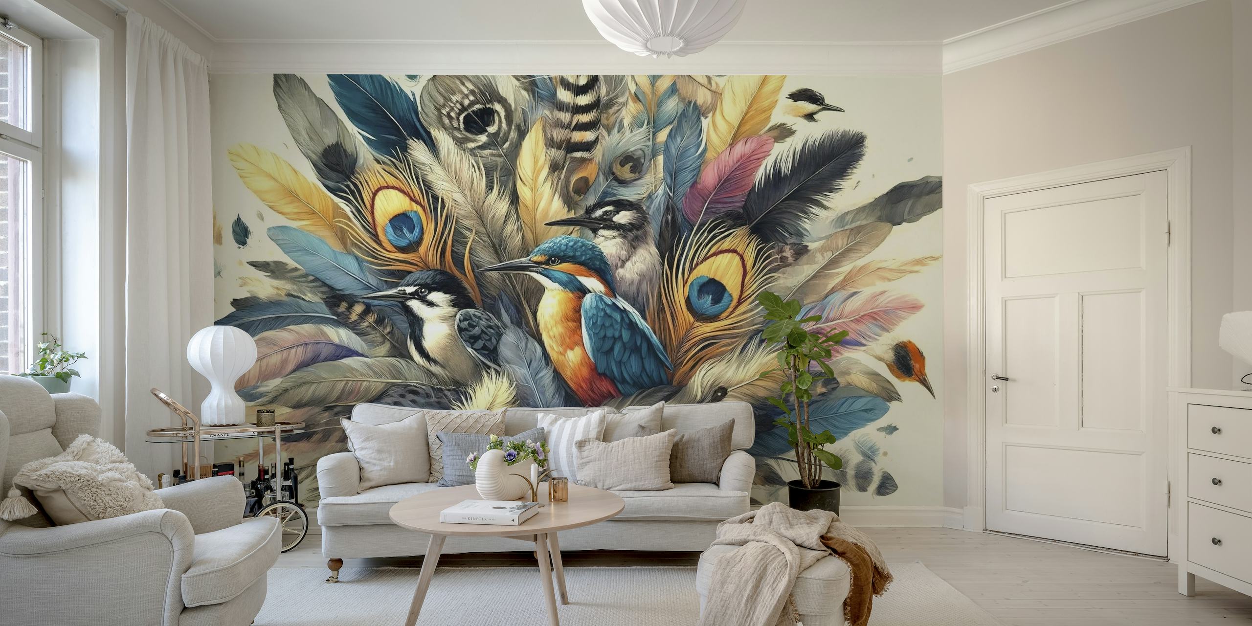 Tropical Whispers Among Ethereal Feathers wallpaper