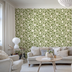 Painted Shapes Green and Cream Pattern