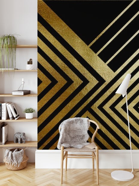 Geometric Lines Black Gold wallpaper - Happywall