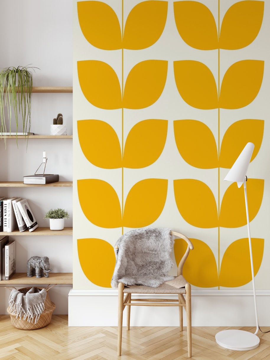 Mid Century Leaves Yellow wallpaper