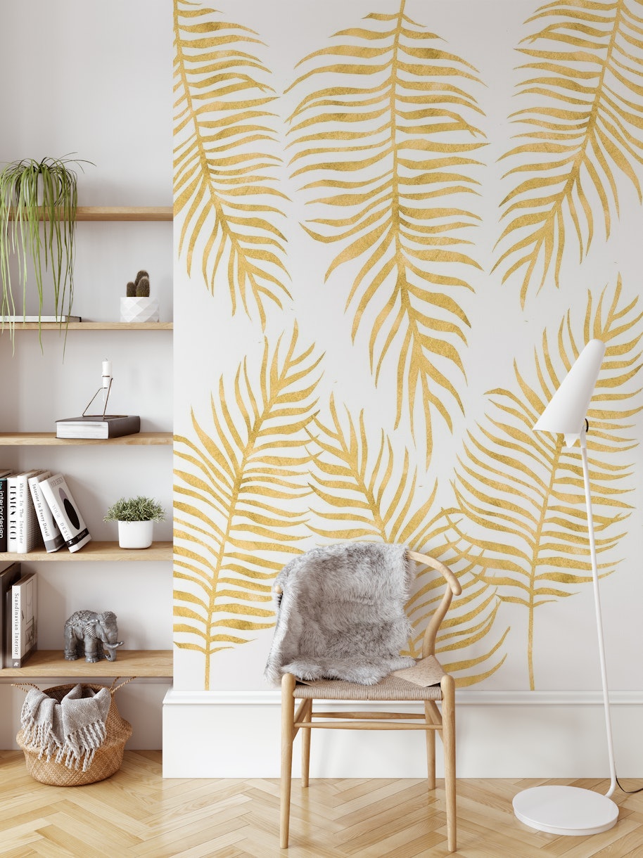 Stunning Golden Fern Pattern Wallpaper Design