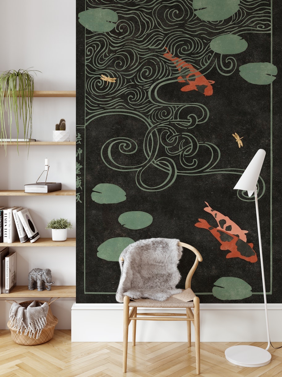 Japanese Koi Pond Woodblock wallpaper