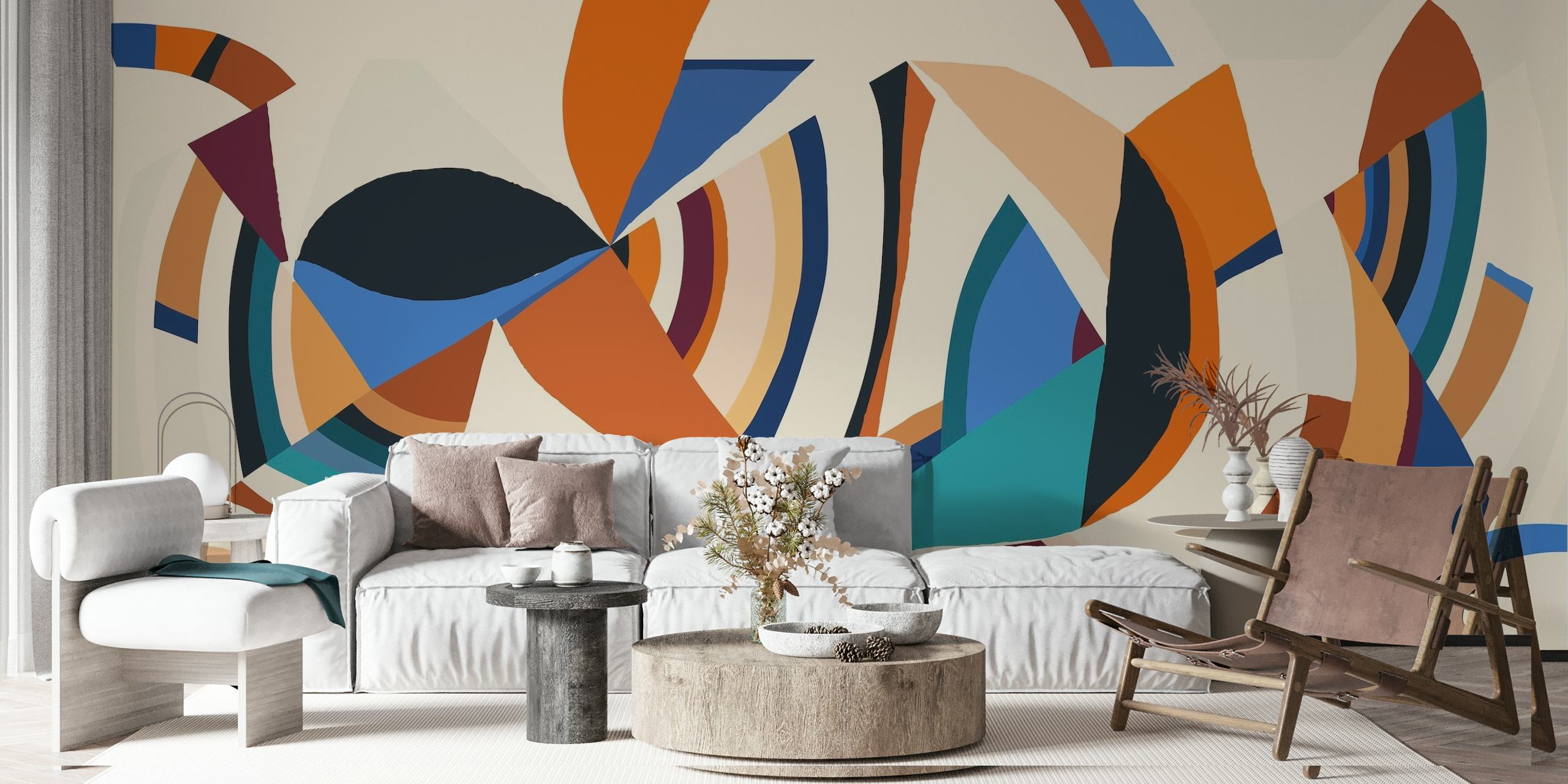 Design D'intérieur De Peinture Murale Géométrique Vibrante De