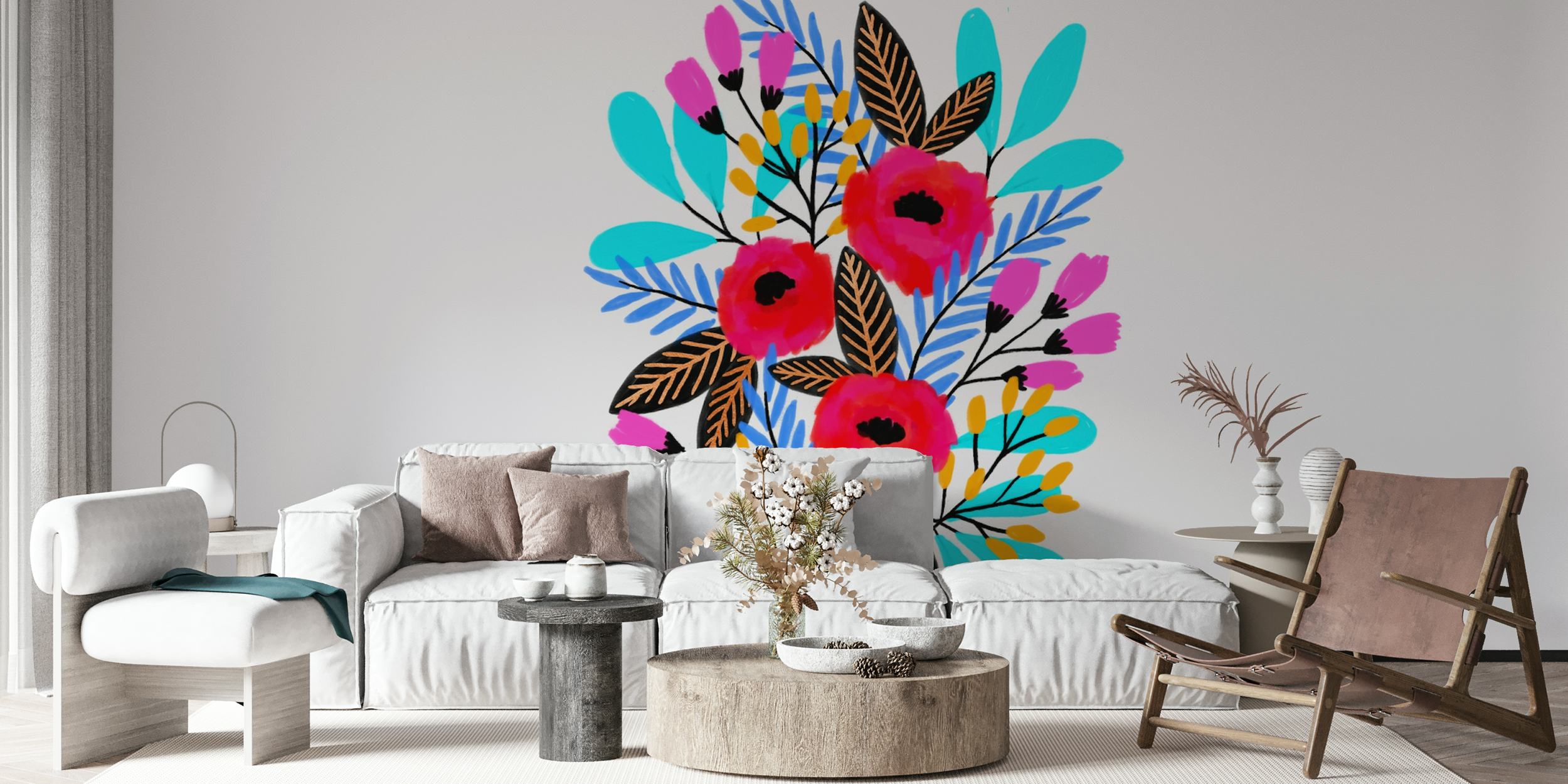 Colorful floral wallpaper design for interiors