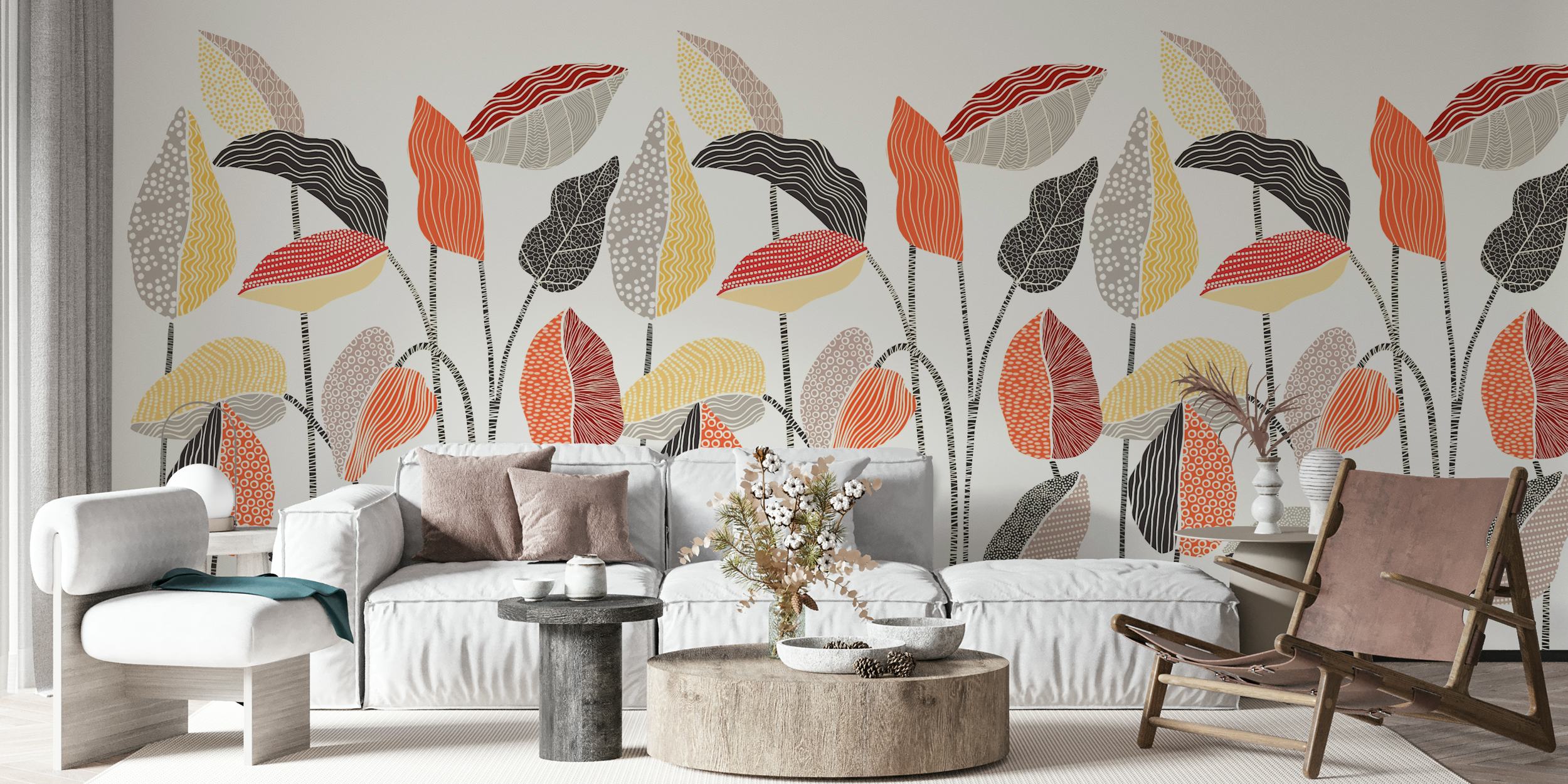 Rustic Leaf Tapestry papel pintado en una habitación
