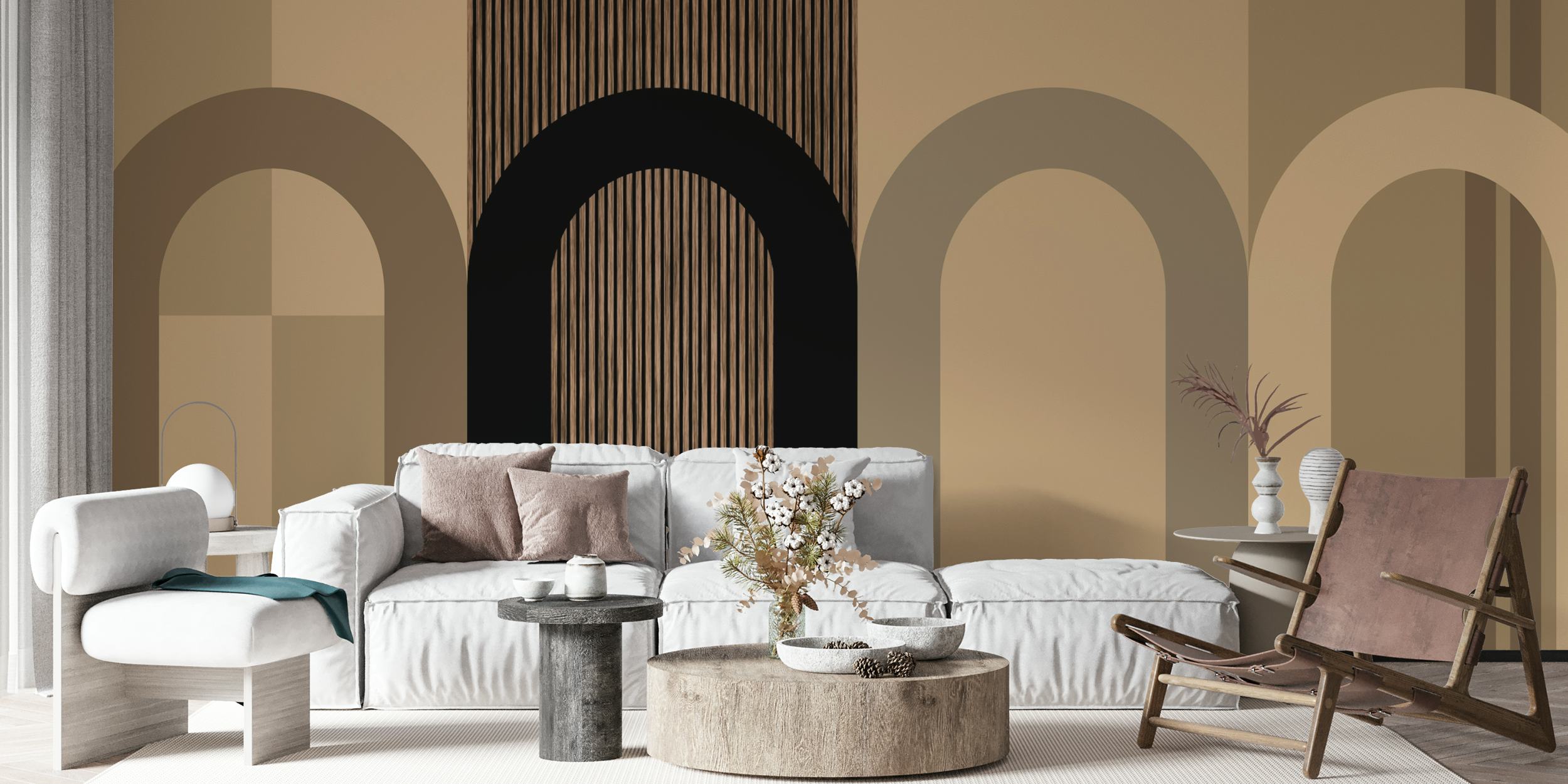 Papel pintado Earthy Tones Arch Design en una habitación