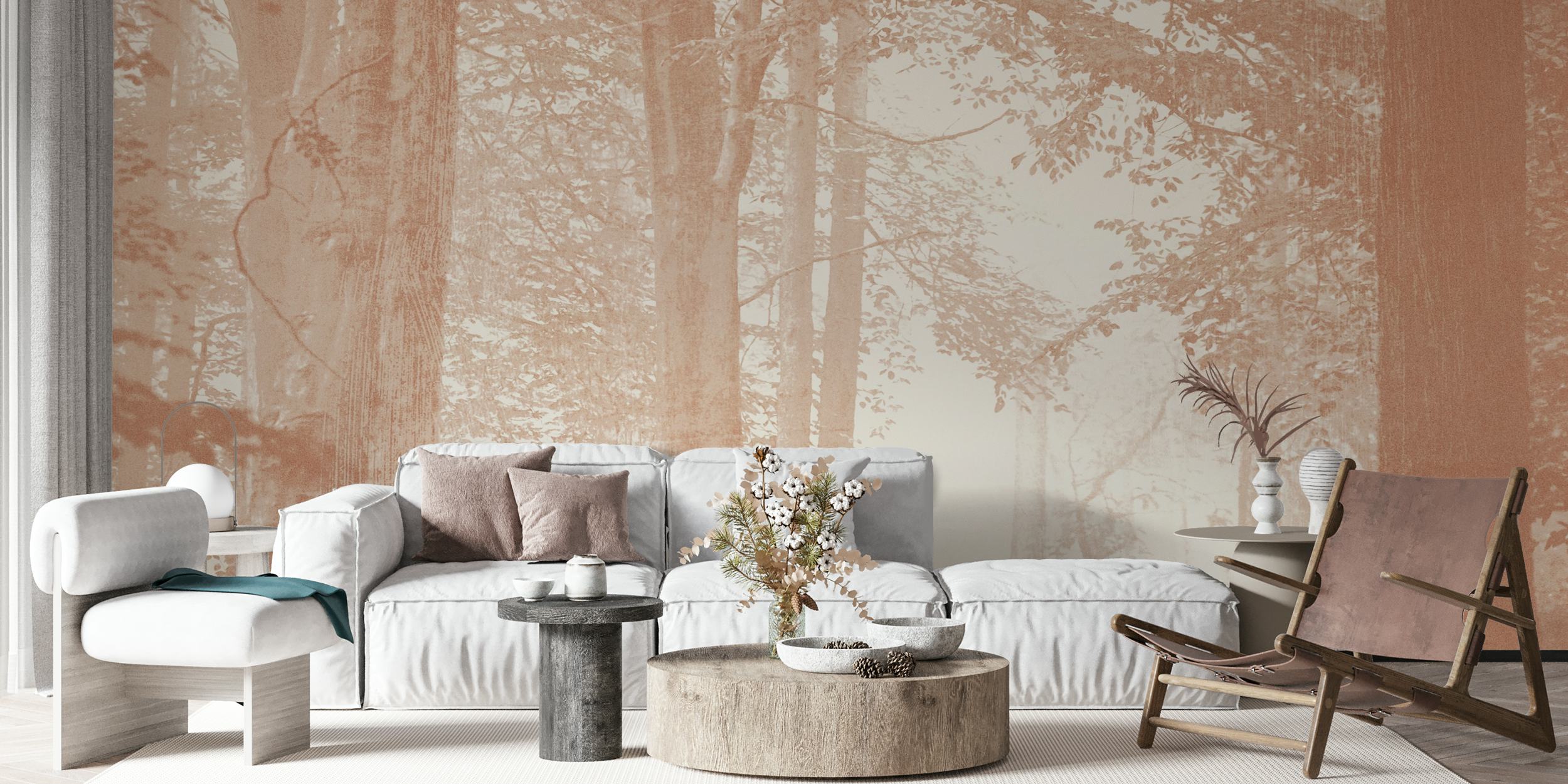 Brown forest silhouette wallpaper with soft light and trees