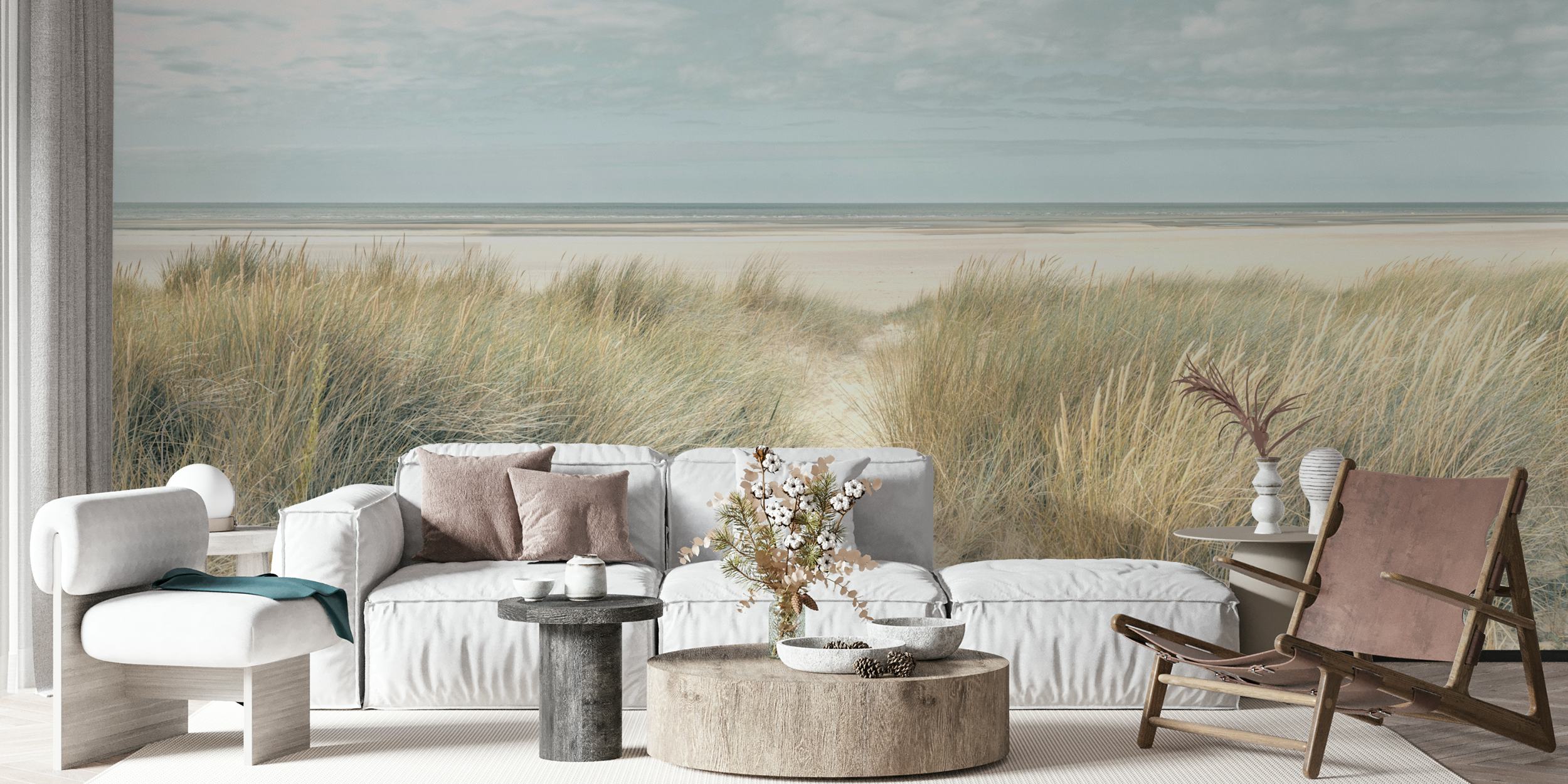 Wall mural of grassy dunes and coastal view