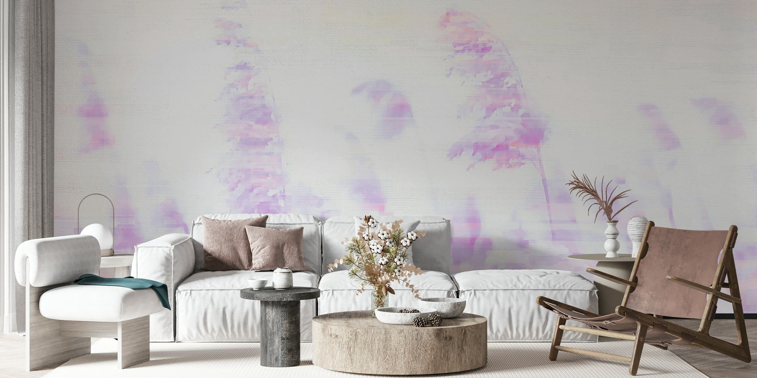 Soft pastel floral nature wallpaper with purple hues and dreamy design