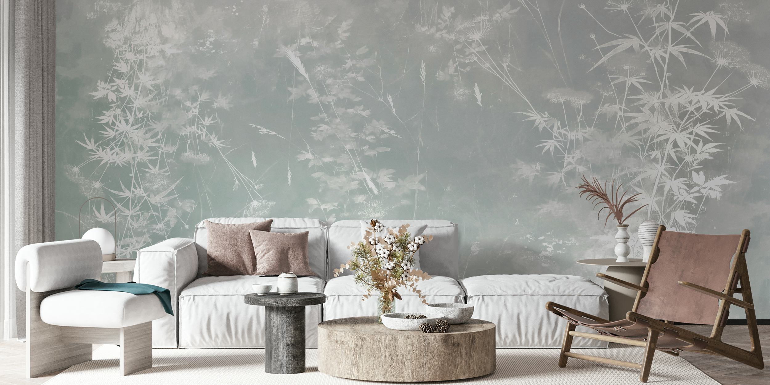 Gray floral pattern with soft misty effect wallpaper