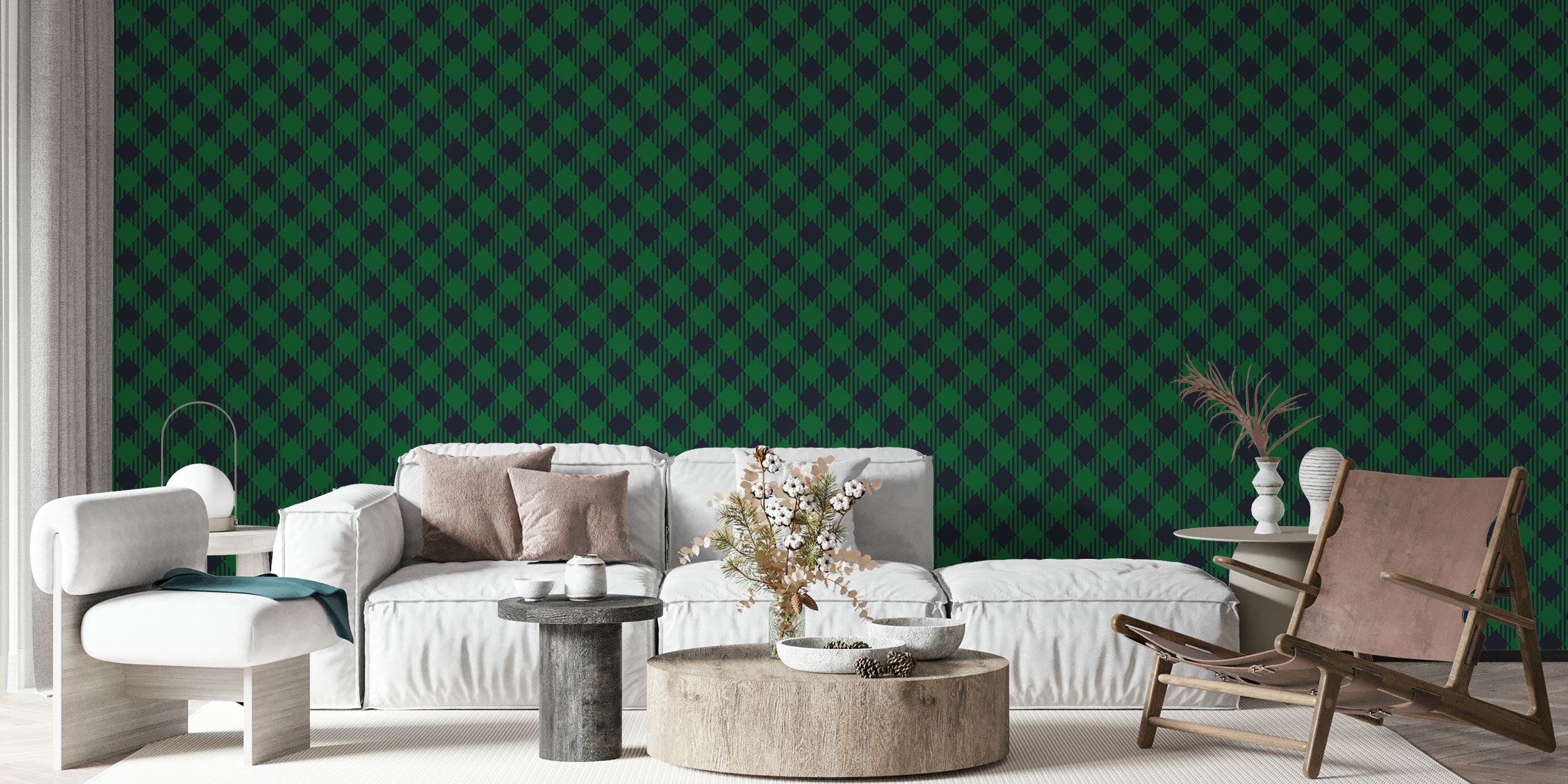 Green Plaid Retro-tapet i en moderne setting