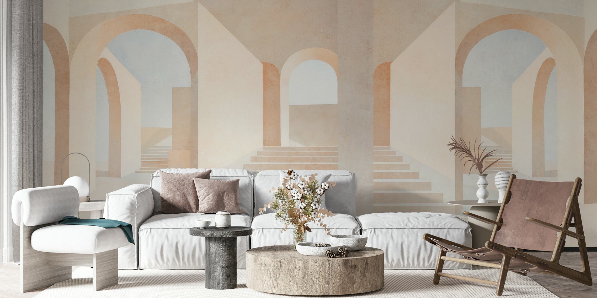 Minimalist archway painting wallpaper w pokoju