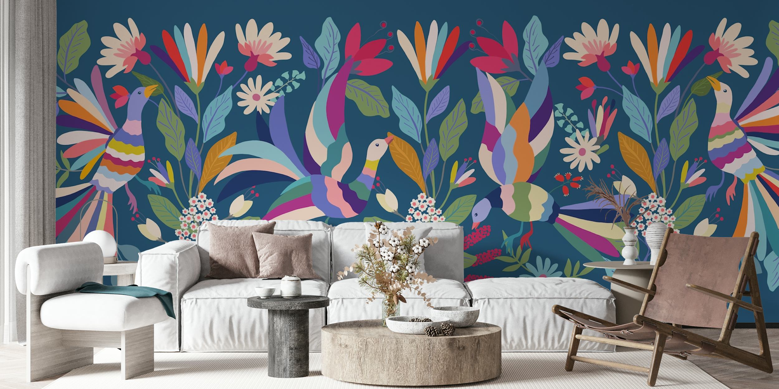 Papel pintado Otomi Garden con aves y flores coloridas