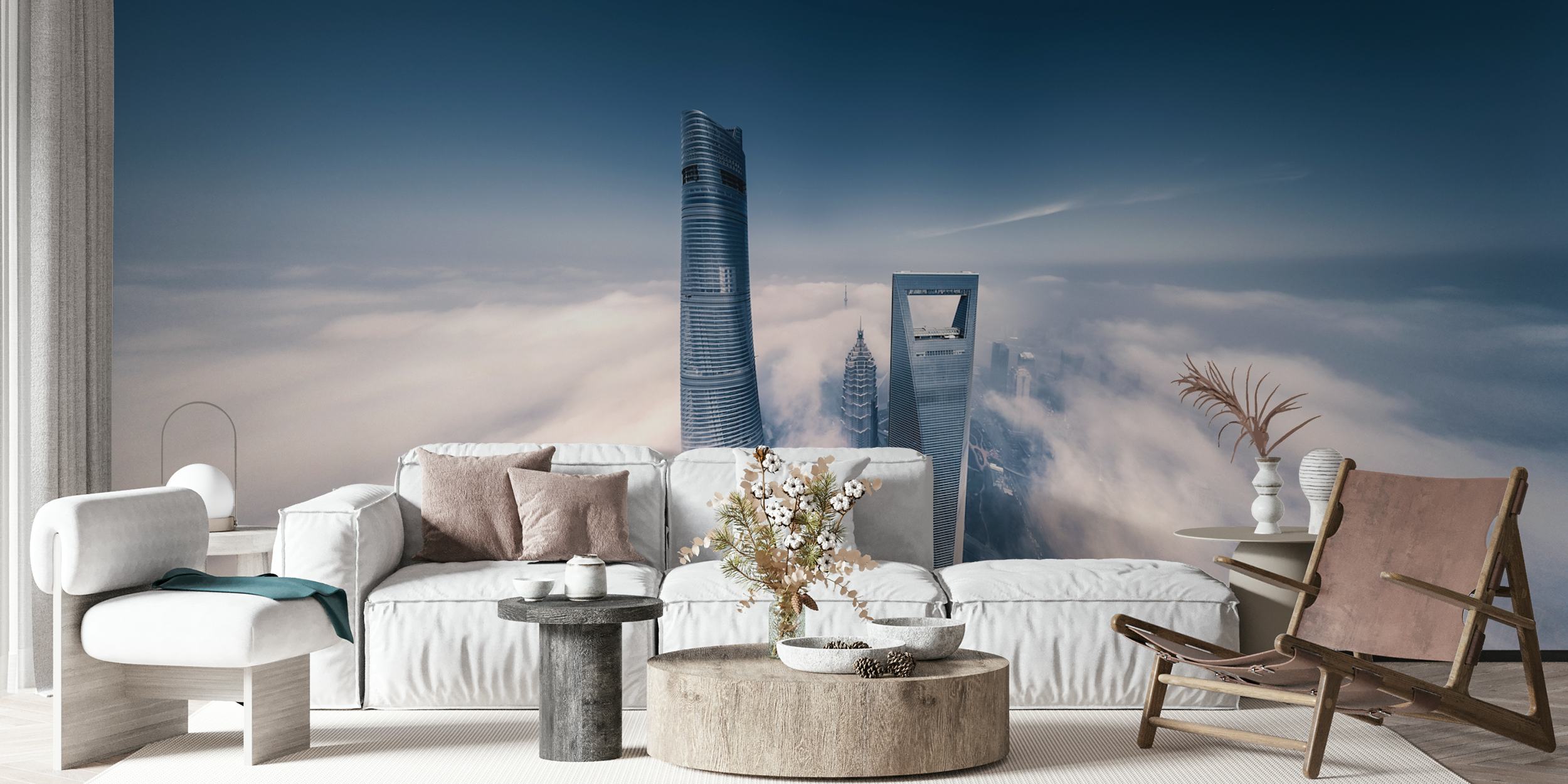 Shanghai Tower Tapete in einem stilvollen Raum
