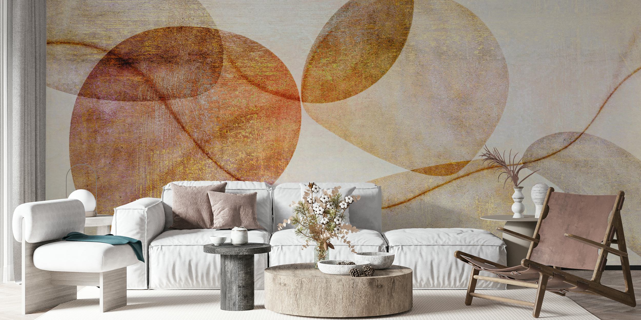 Abstract shapes in muted tones of brown and beige wallpaper