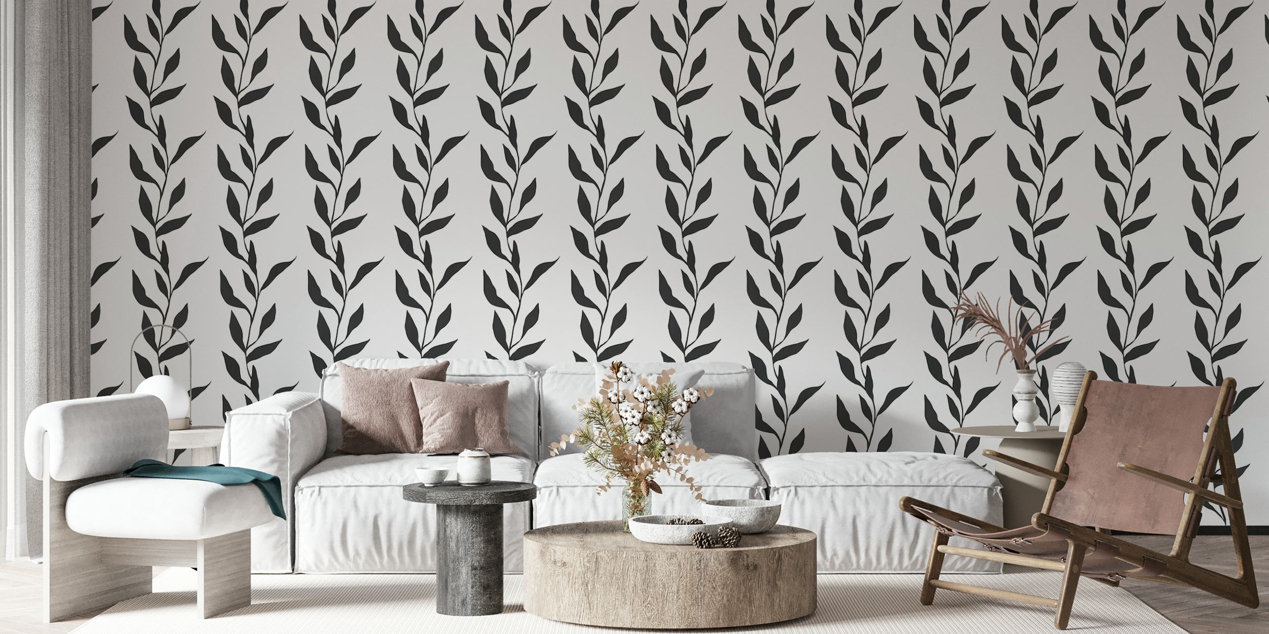 Monochrome Leaf Design tapet i et rom