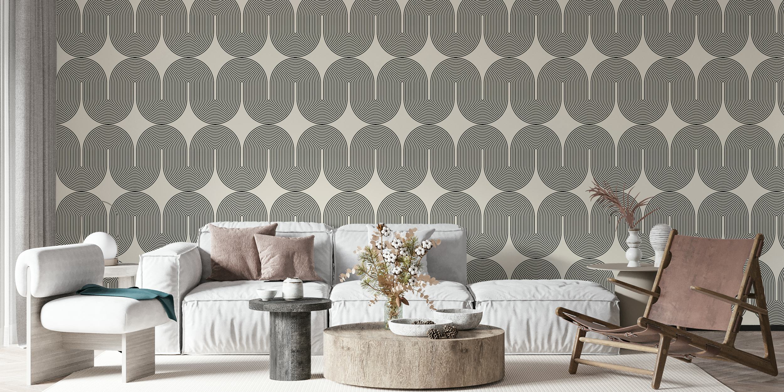Vintage modern circles wallpaper in a room