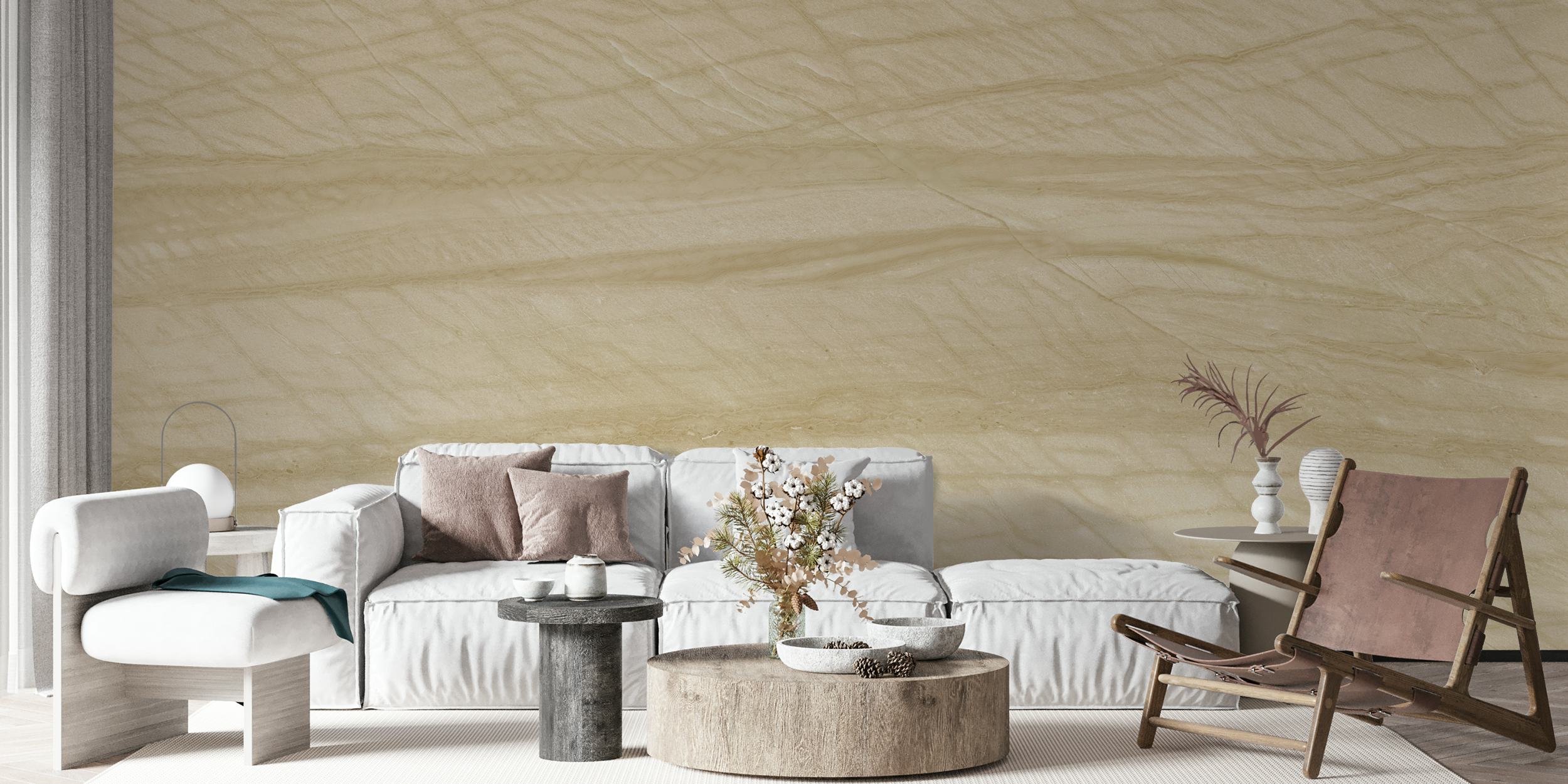 Beige natural stone pattern wallpaper with subtle lines