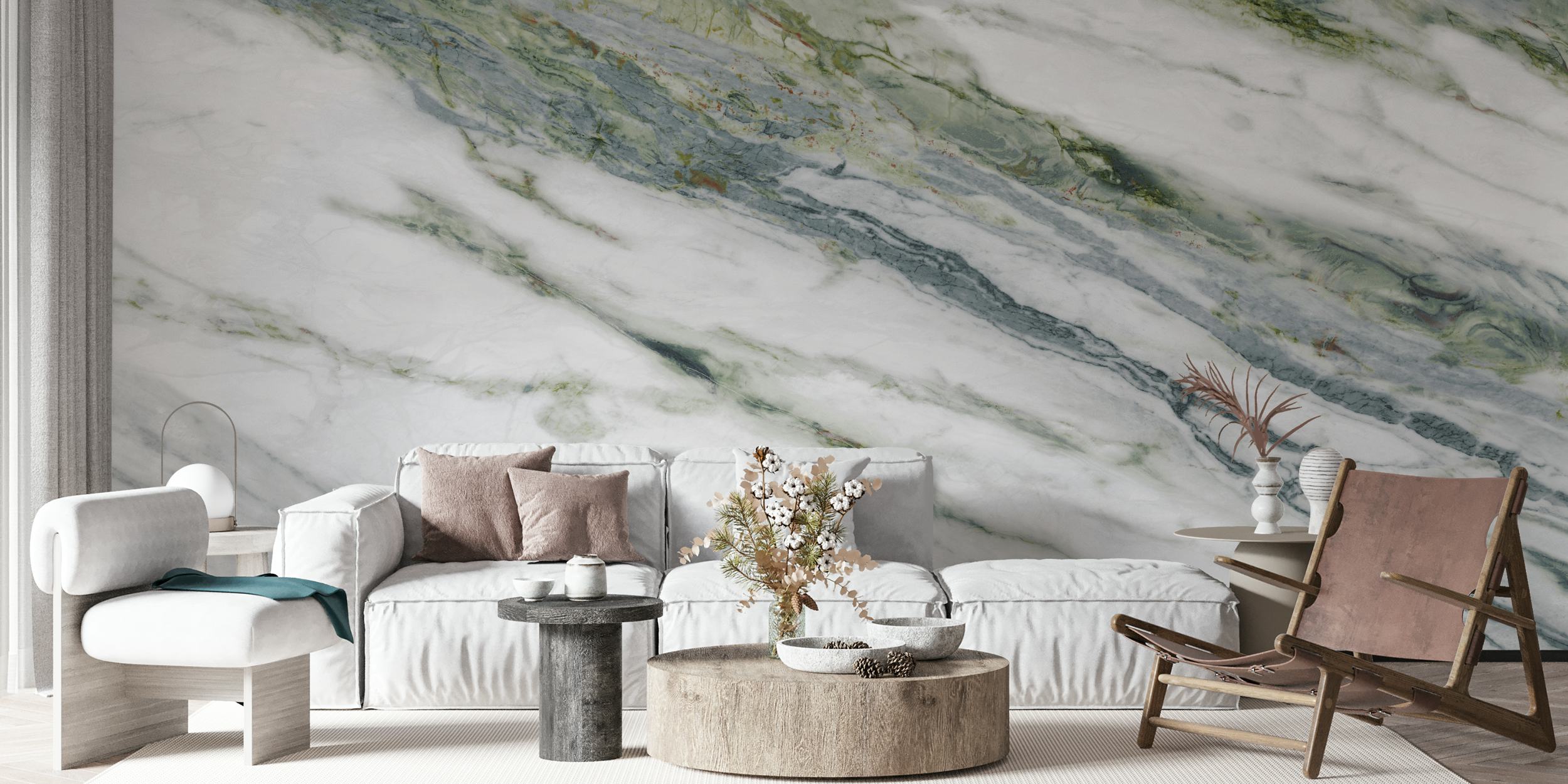White and green marbled surface wallpaper, marble style