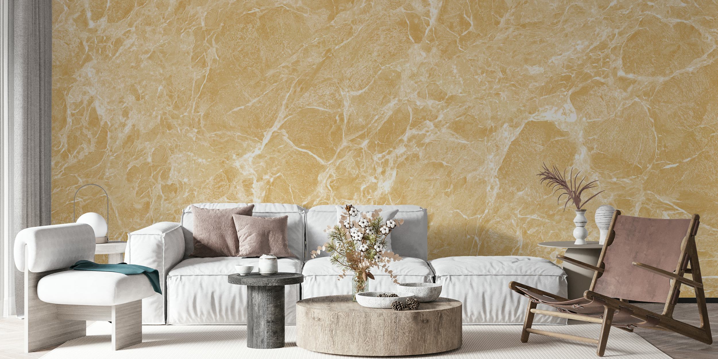 Tapeta Golden Beige Marble Stone v místnosti
