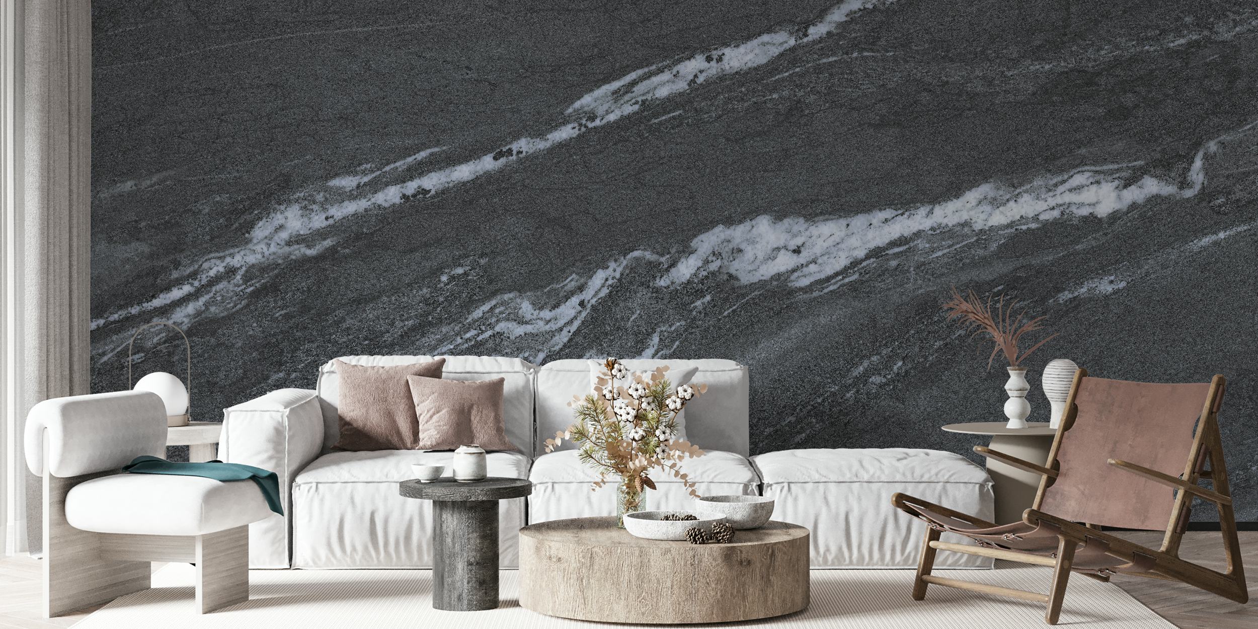 Carta da parati Black marble tile look in una stanza