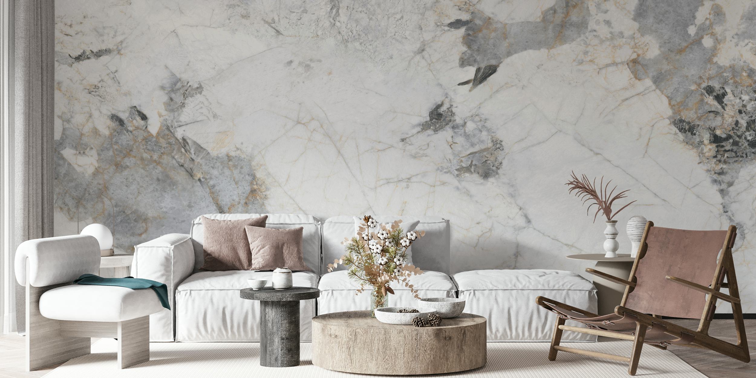 Papel pintado White Volakas Bianco Marble en una habitación