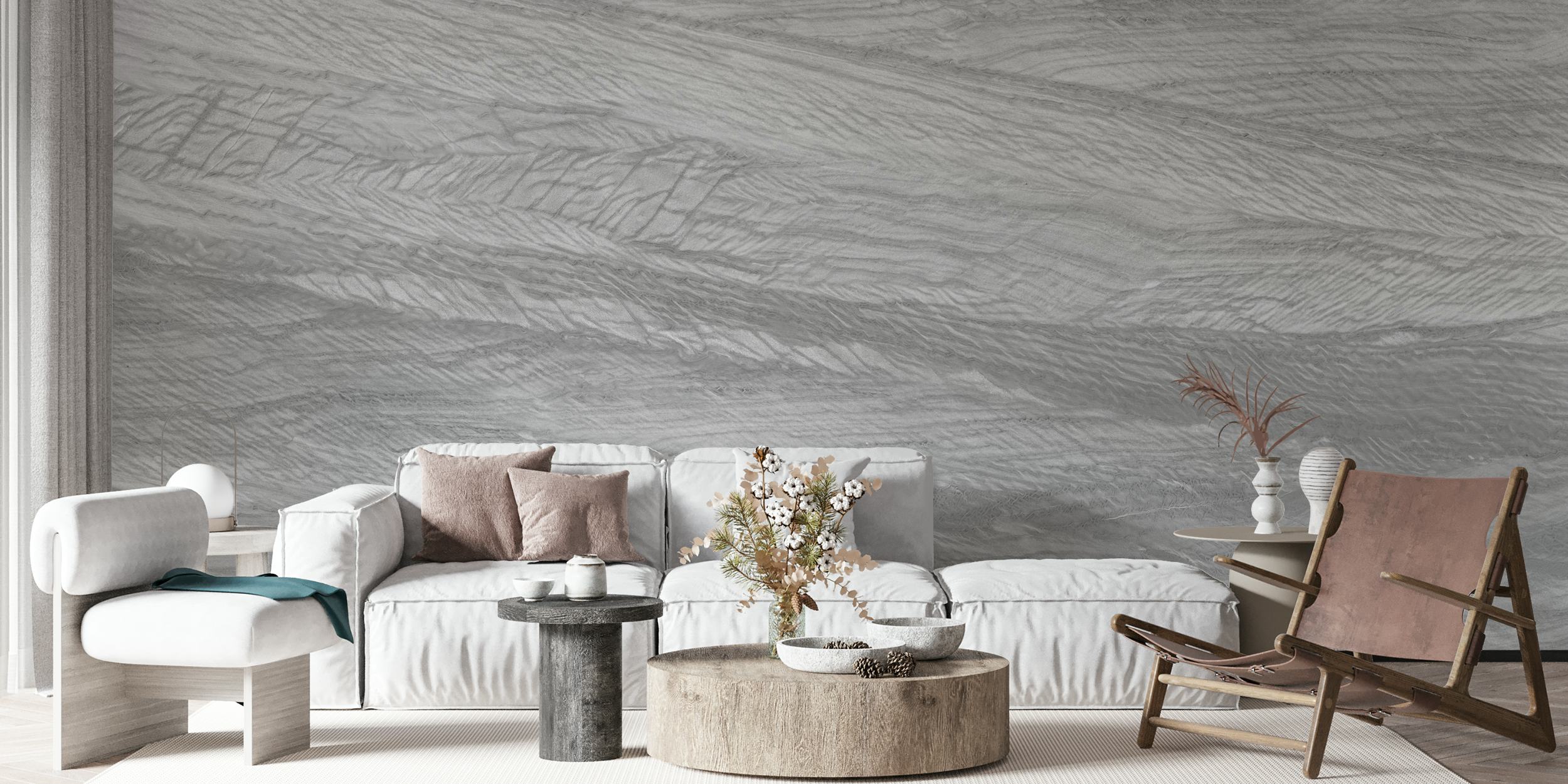 Papel de parede Fossil Grey Marble em um quarto