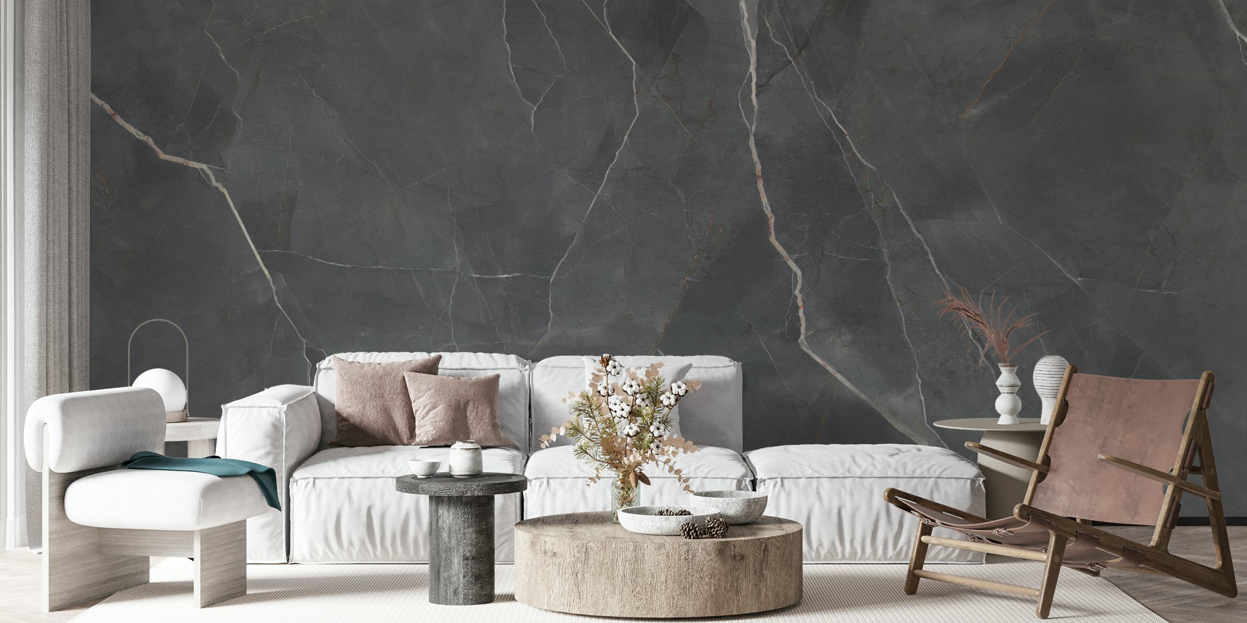 Pietra Grey Marble behang in een kamer